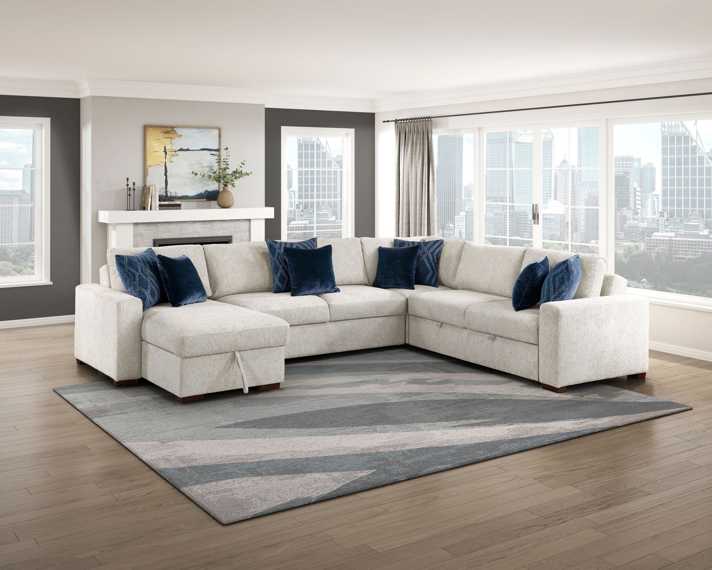 Isla U-Shaped Microfiber 3-Piece Double Chaise Modular Sectional