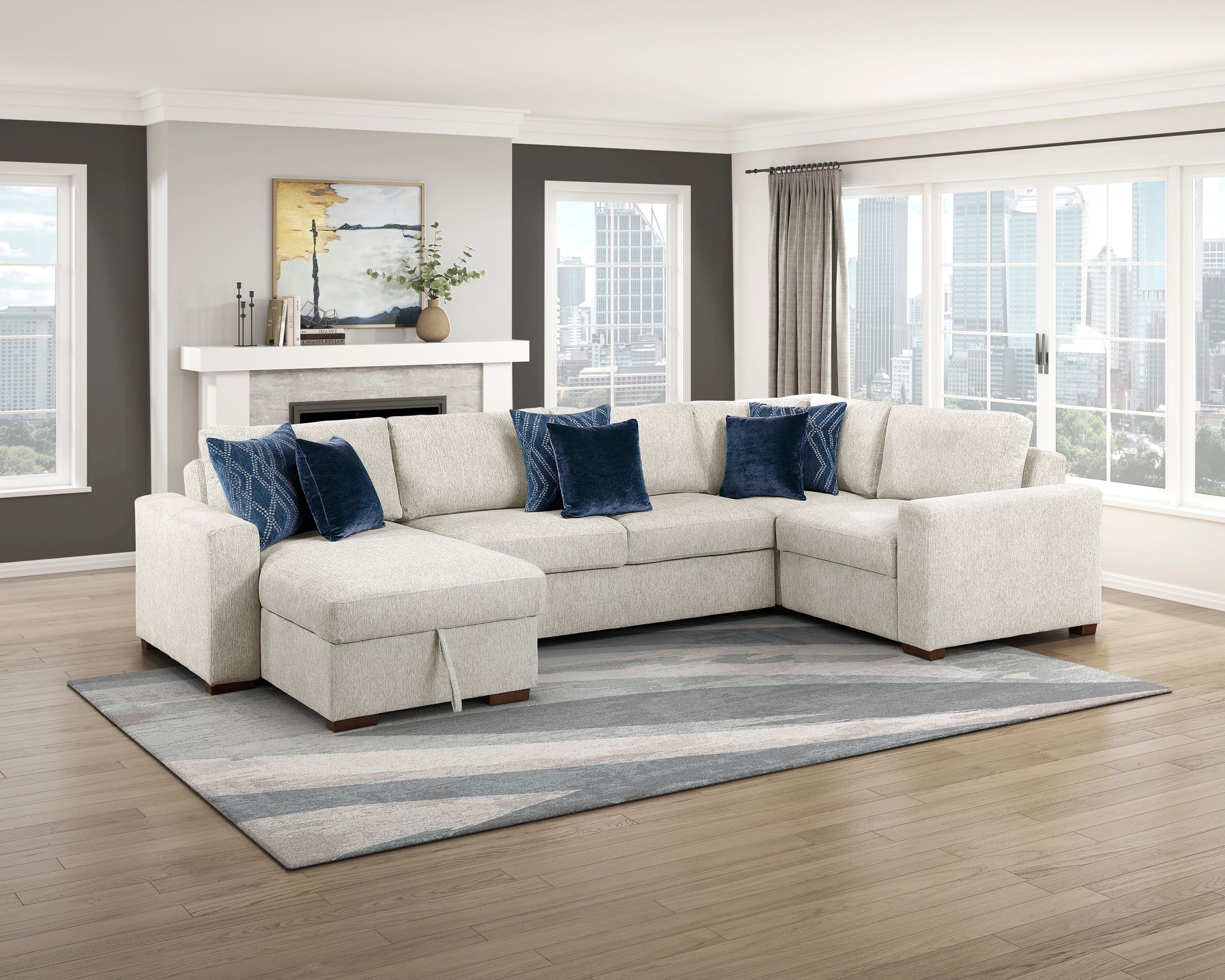 Isla U-Shaped Microfiber 3-Piece Double Chaise Modular Sectional