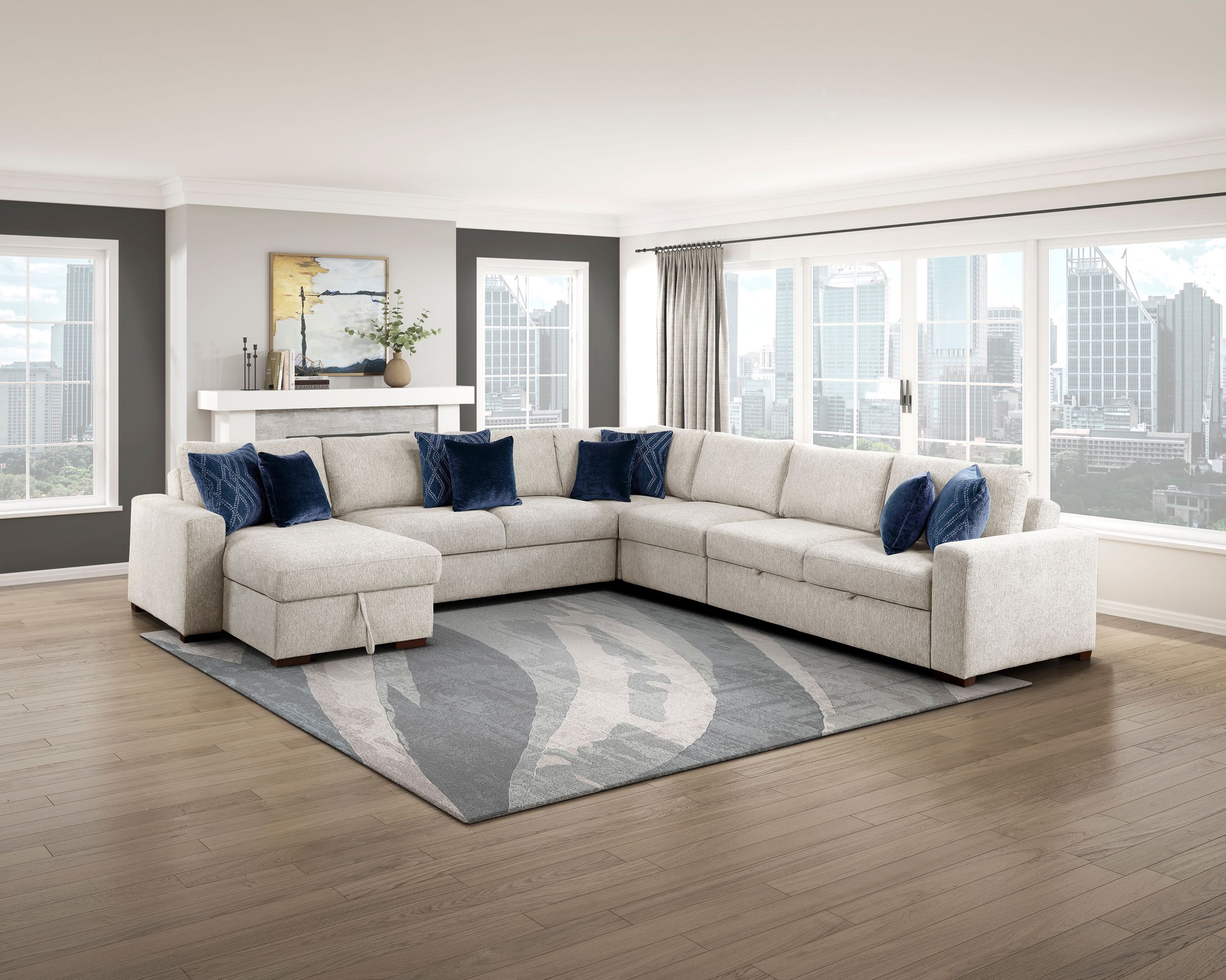 Isla U-Shaped Microfiber 3-Piece Double Chaise Modular Sectional