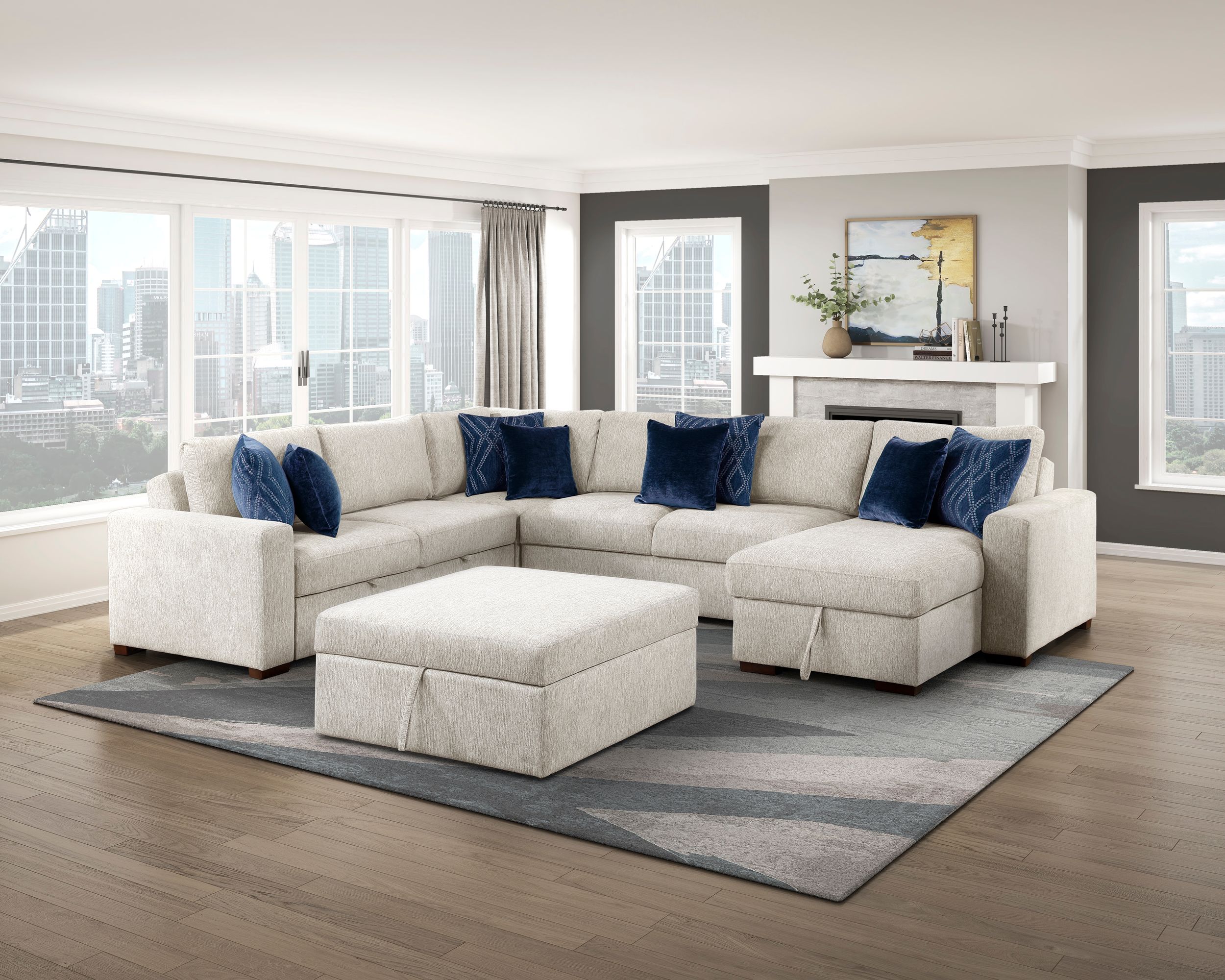 Isla U-Shaped Microfiber 4-Piece Modular Sectional with Reversible Chaise & Pull-out Bed
