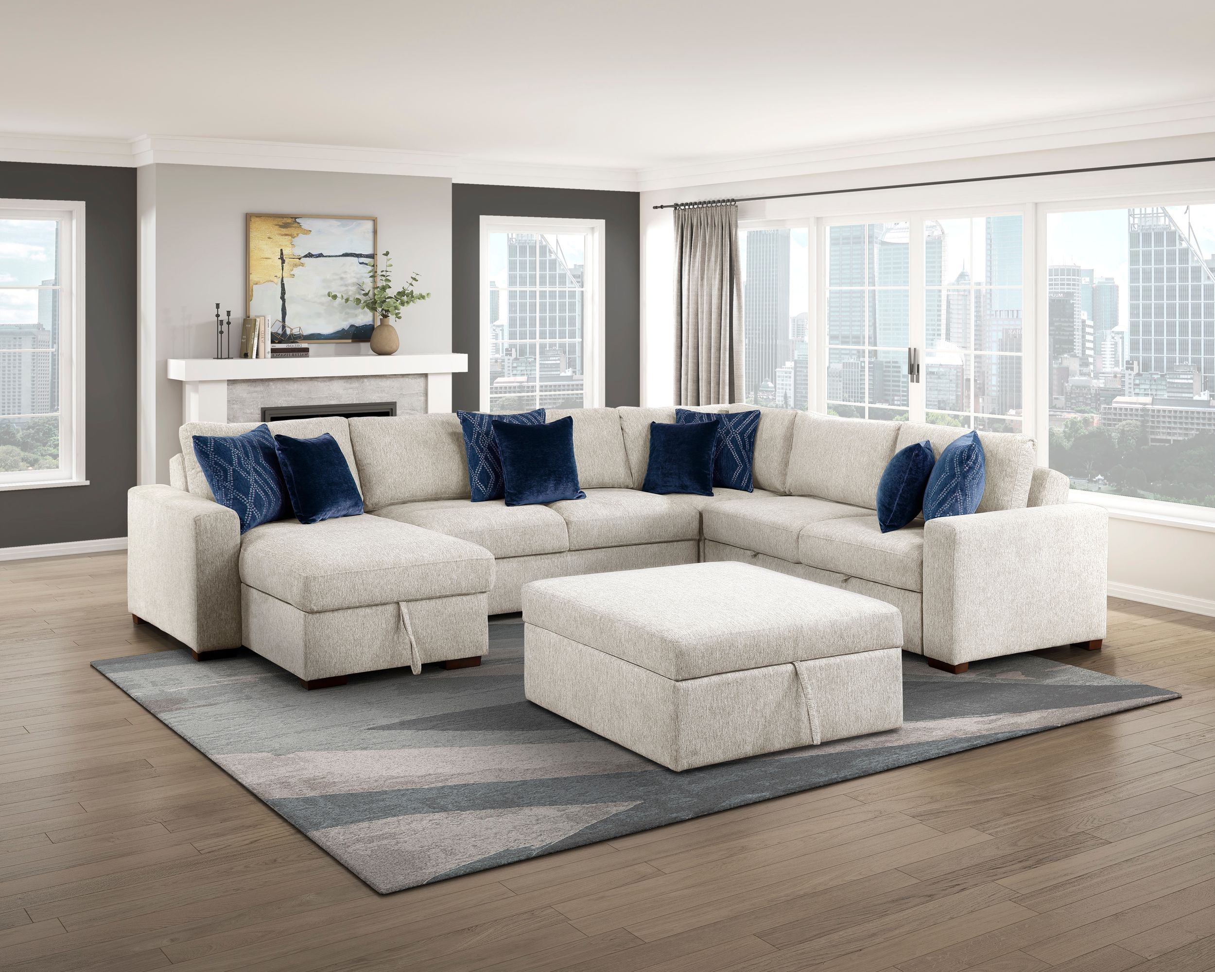 Isla L-Shaped Microfiber 3-Piece Modular Sectional with Pull-out Bed