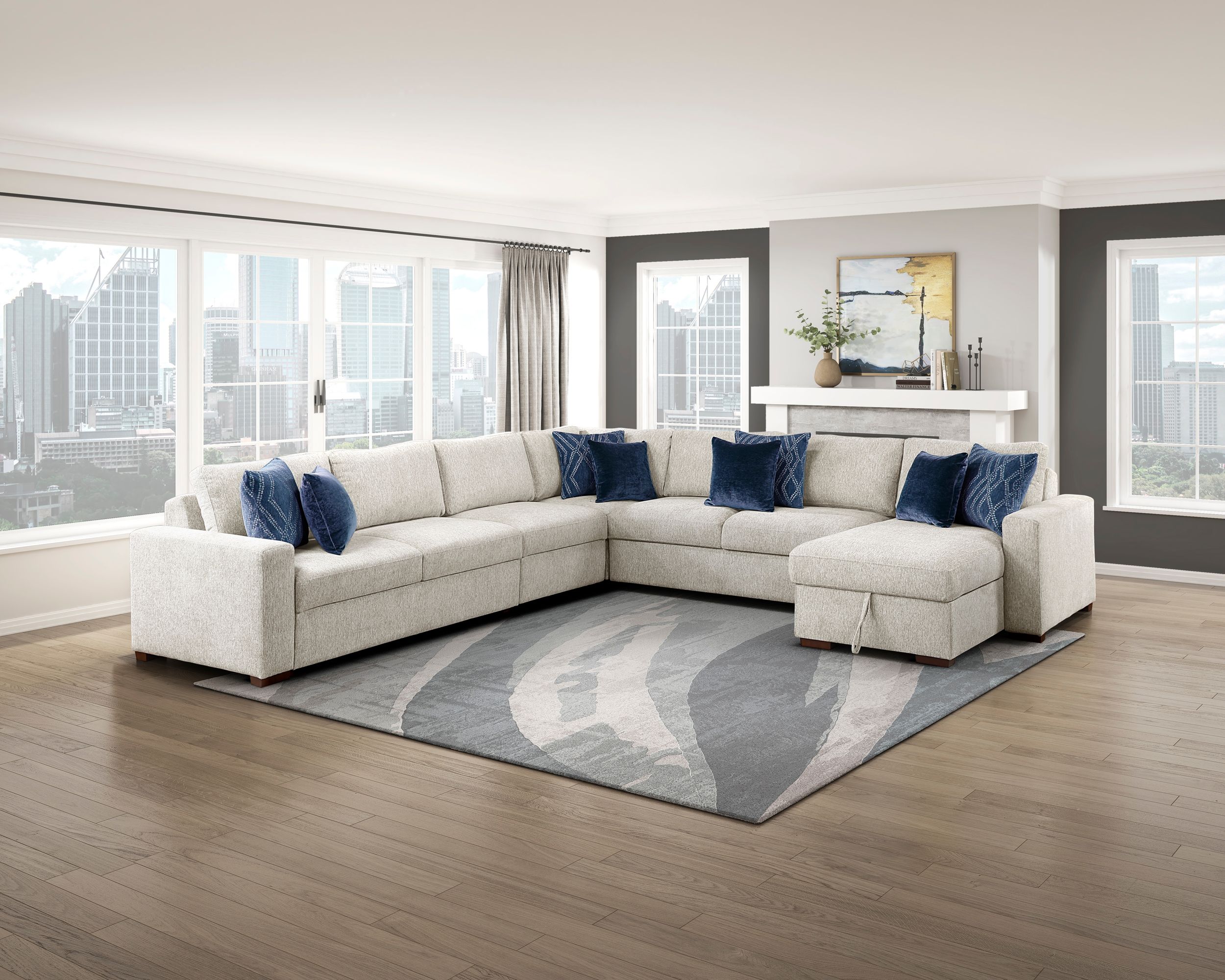 Isla U-Shaped Microfiber 3-Piece Double Chaise Modular Sectional