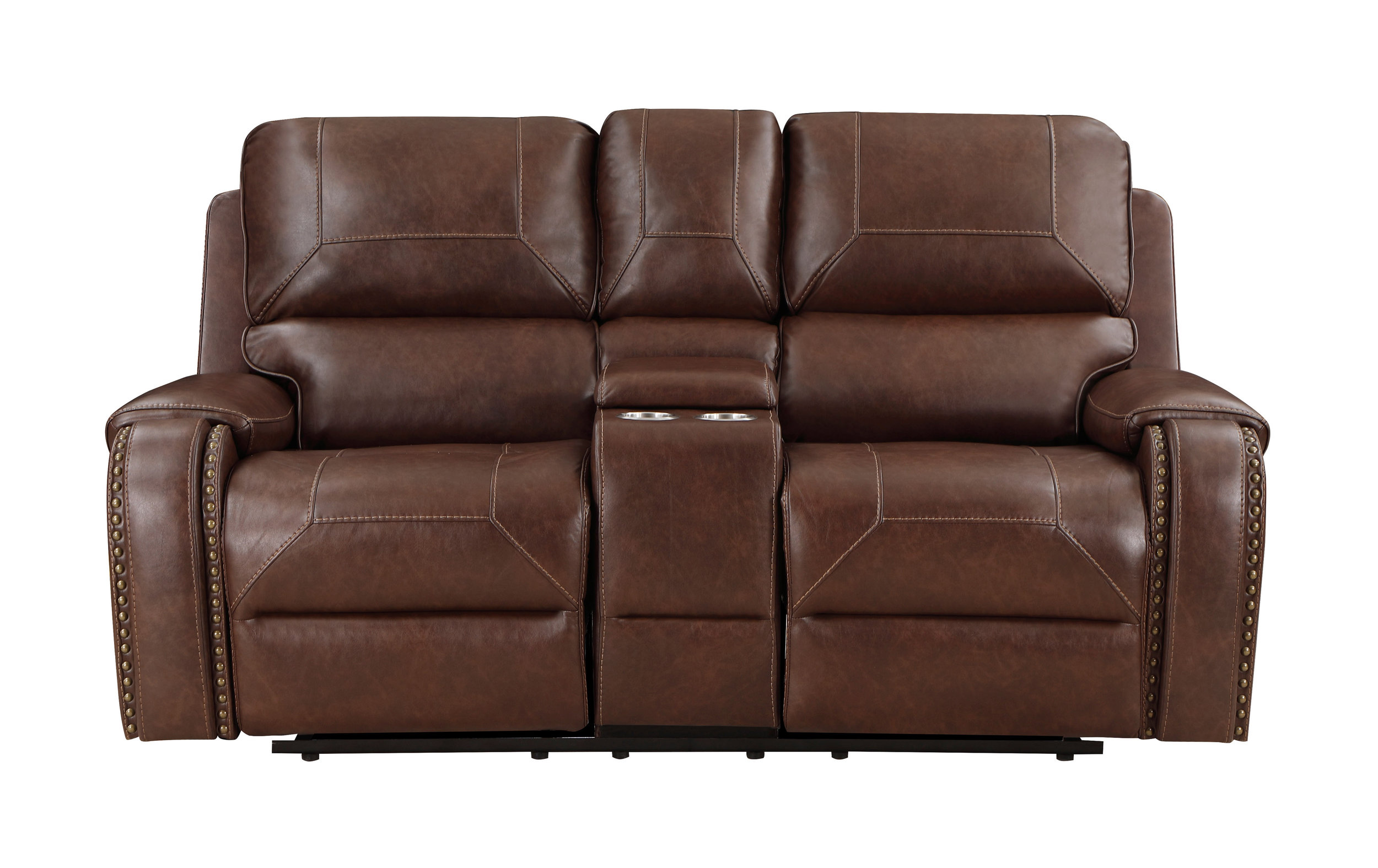 Newnan Faux Leather Double Glider Reclining Loveseat with Center Console