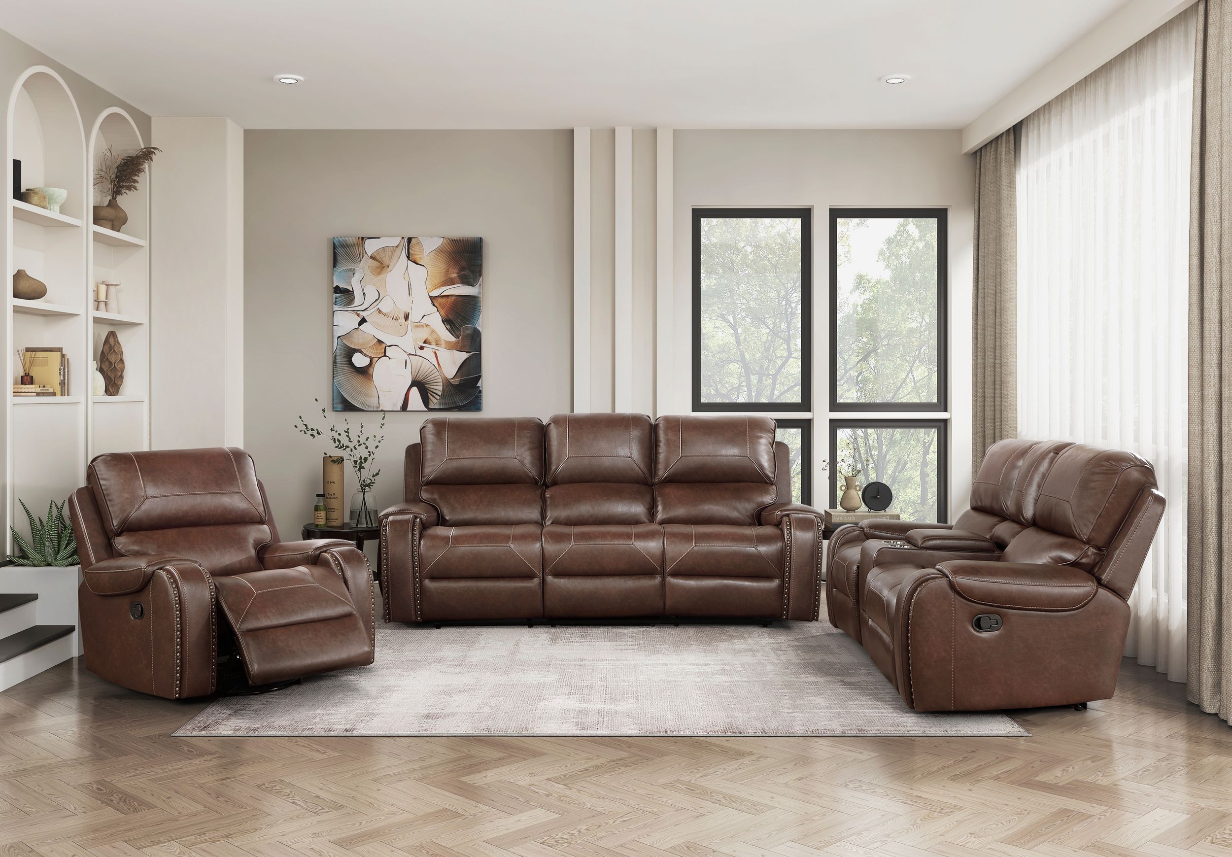 Newnan Faux Leather Double Reclining Living Room Set