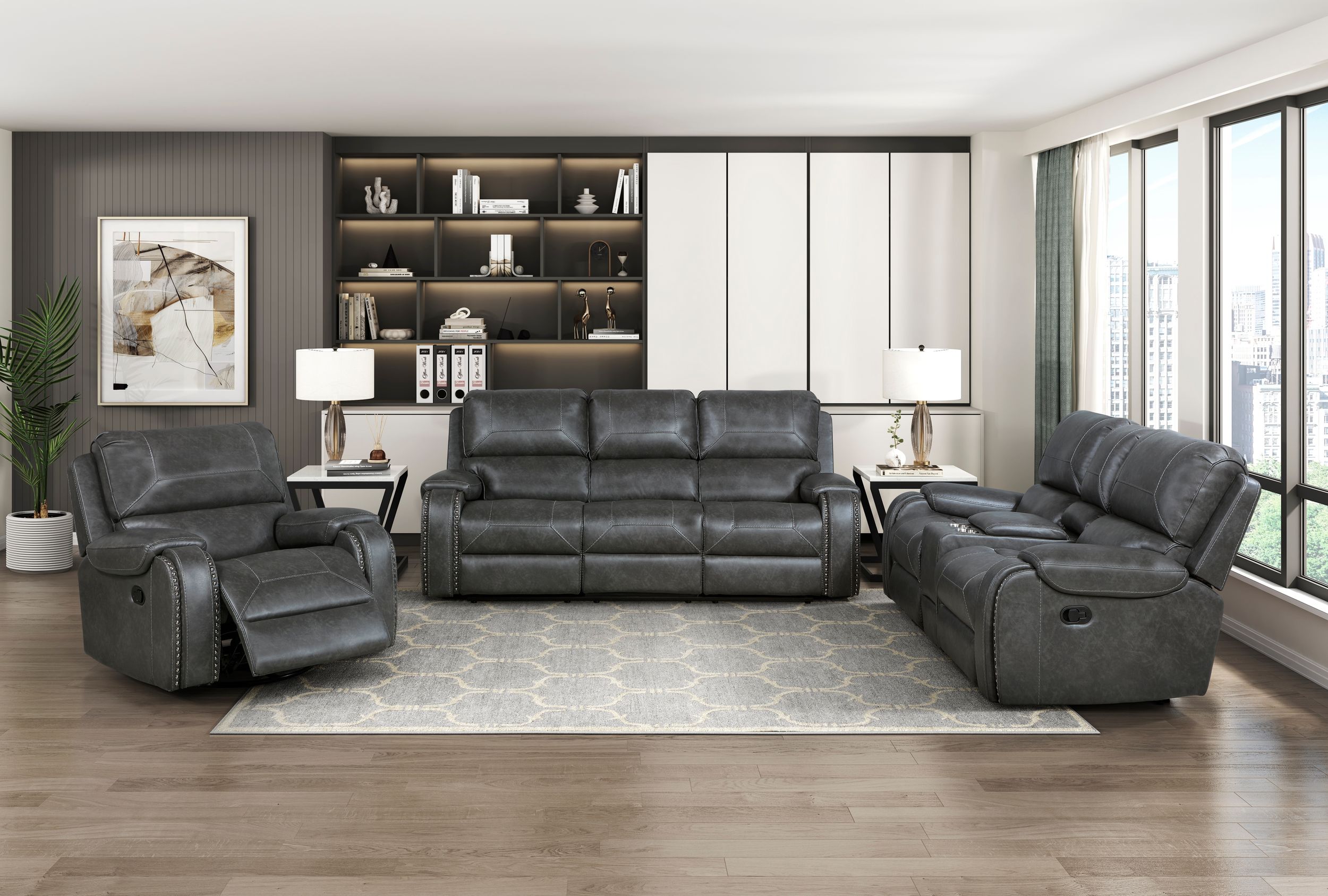 Newnan Faux Leather Double Reclining Sofa