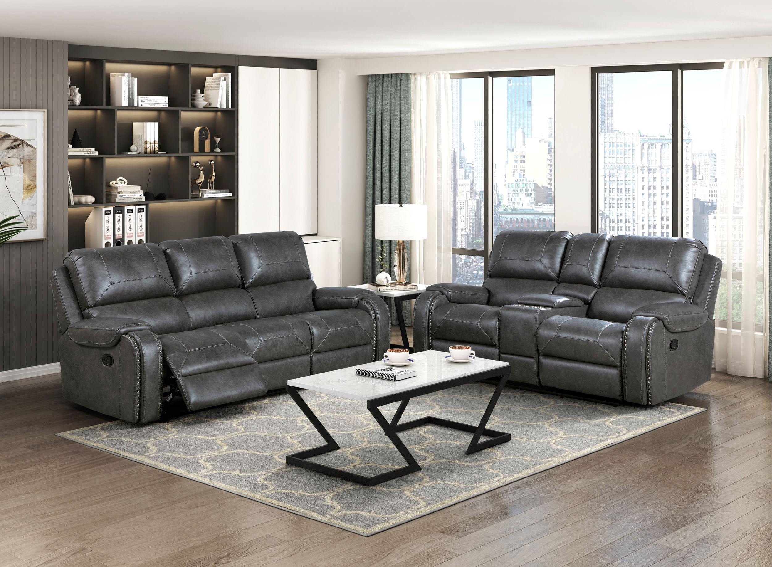 Newnan Faux Leather Double Reclining Sofa