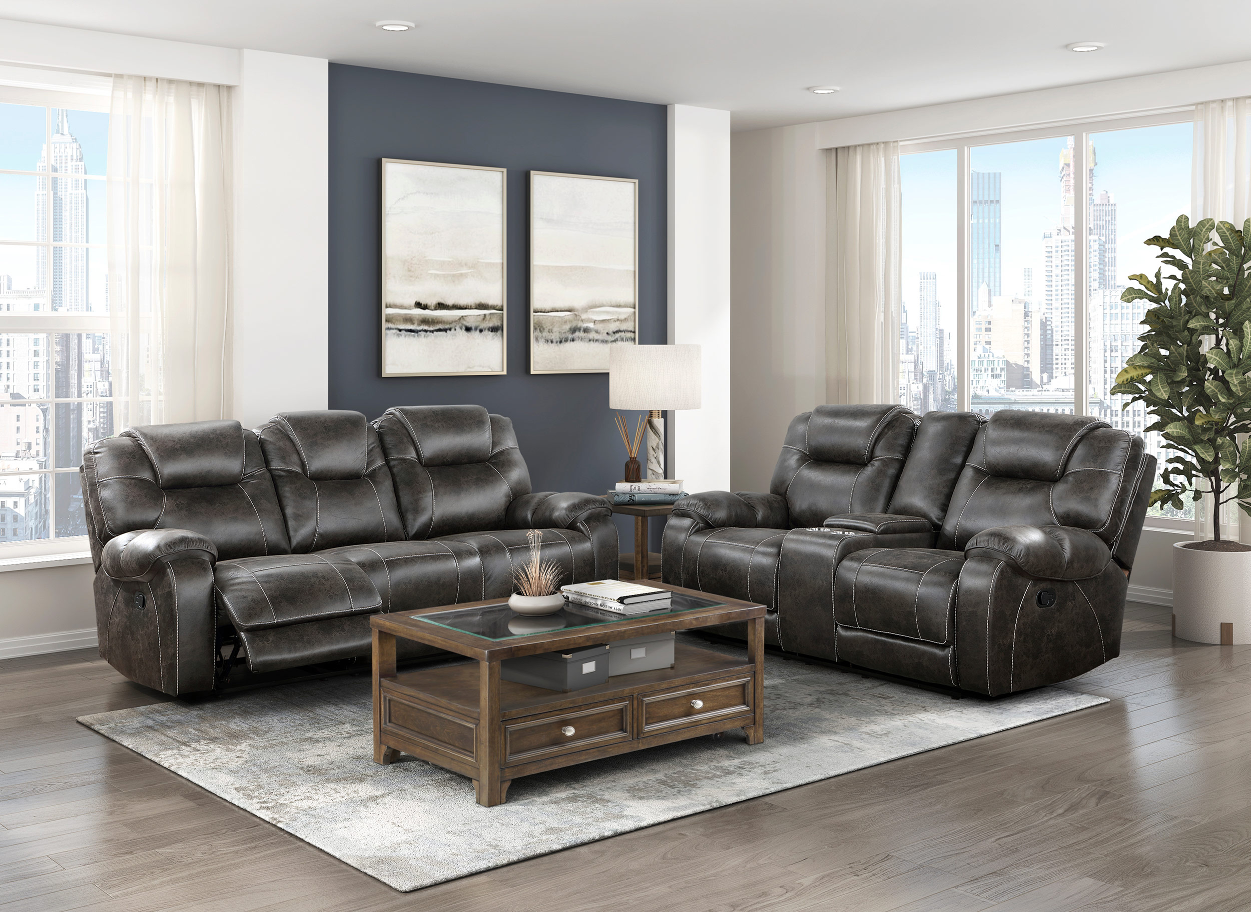 Gainesville Microfiber Double Reclining Sofa