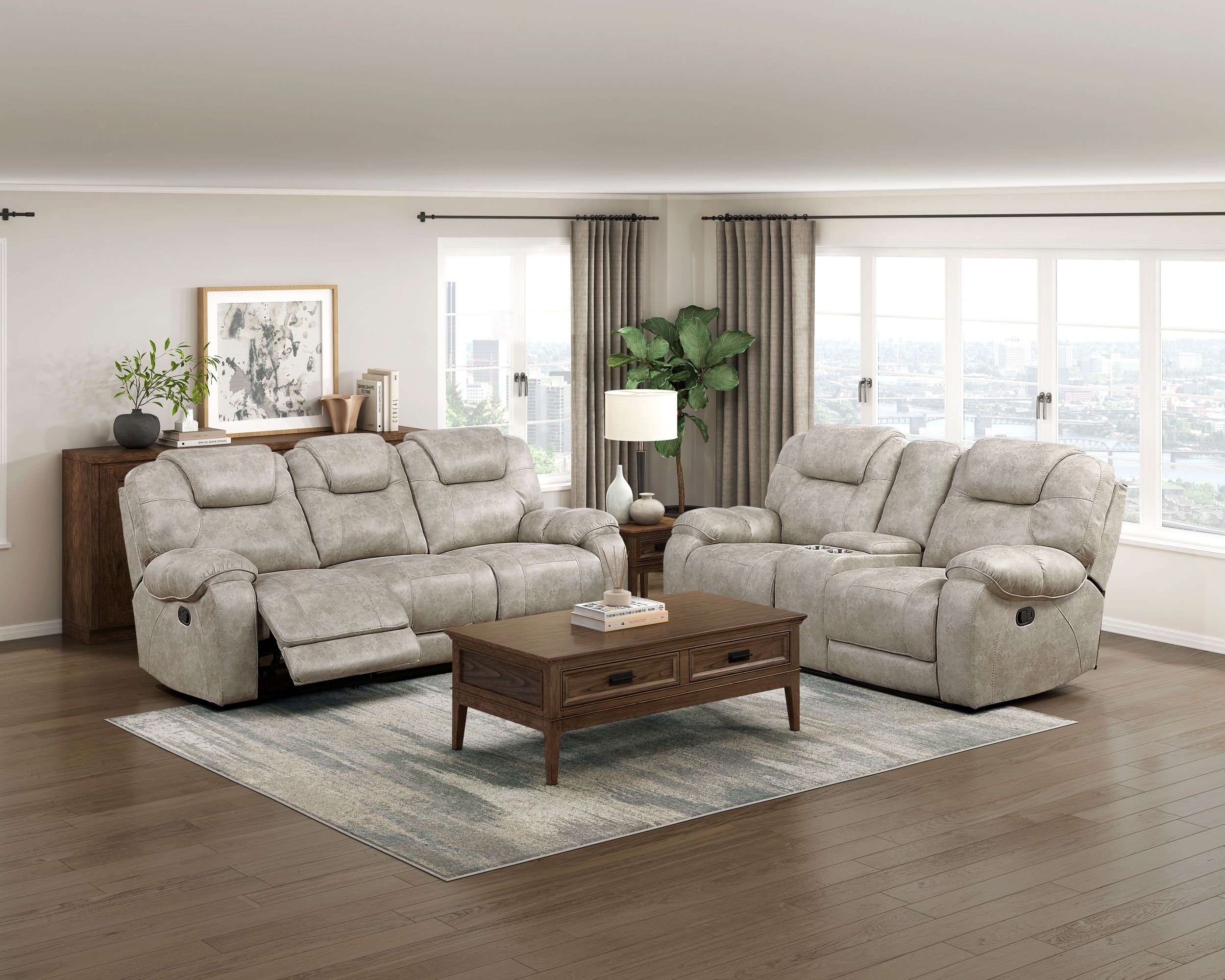 Gainesville Microfiber Double Reclining Sofa