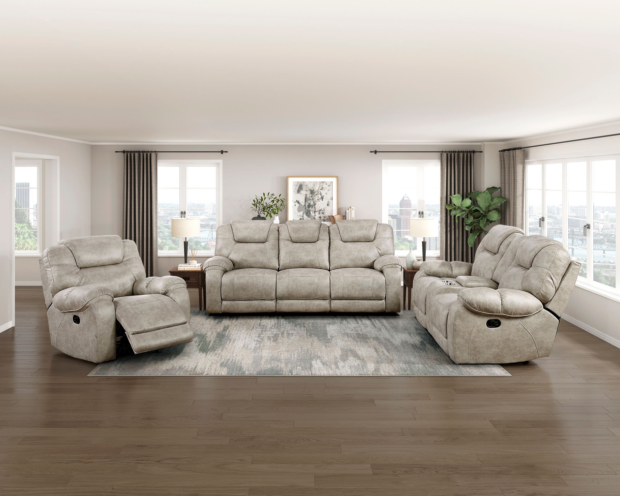 Gainesville Microfiber Double Reclining Living Room Set