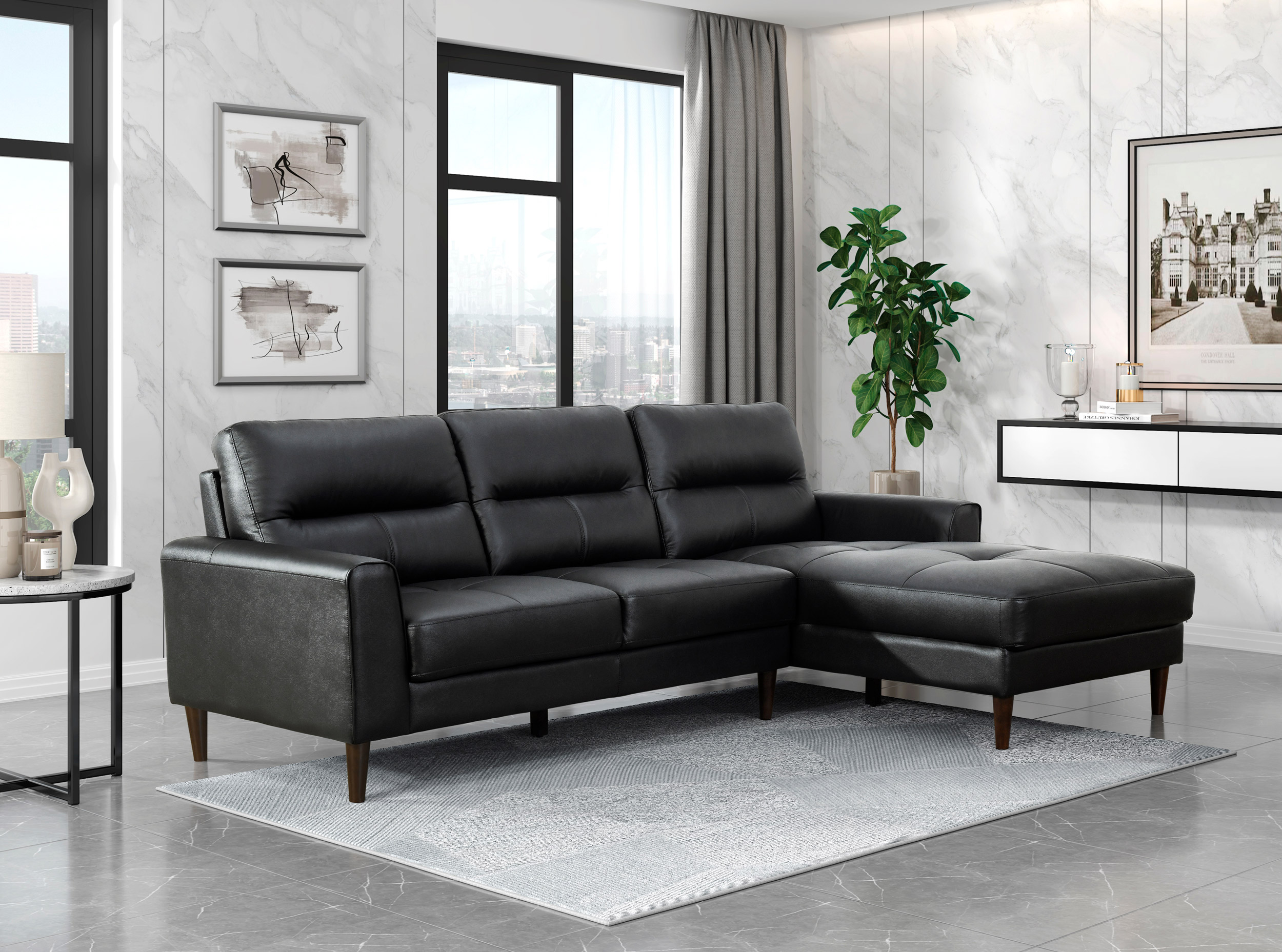 Lewes Leather 2‑Piece Sectional Sofa with Right Chaise