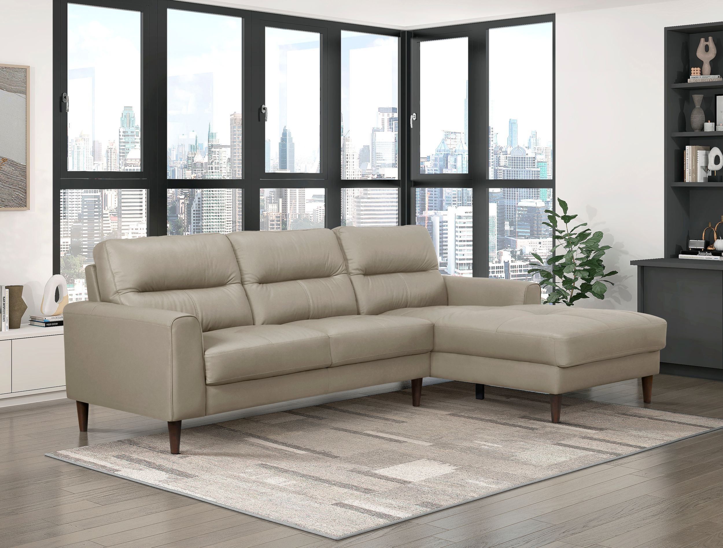 Lewes Leather 2-Piece Sectional Sofa with Right Chaise
