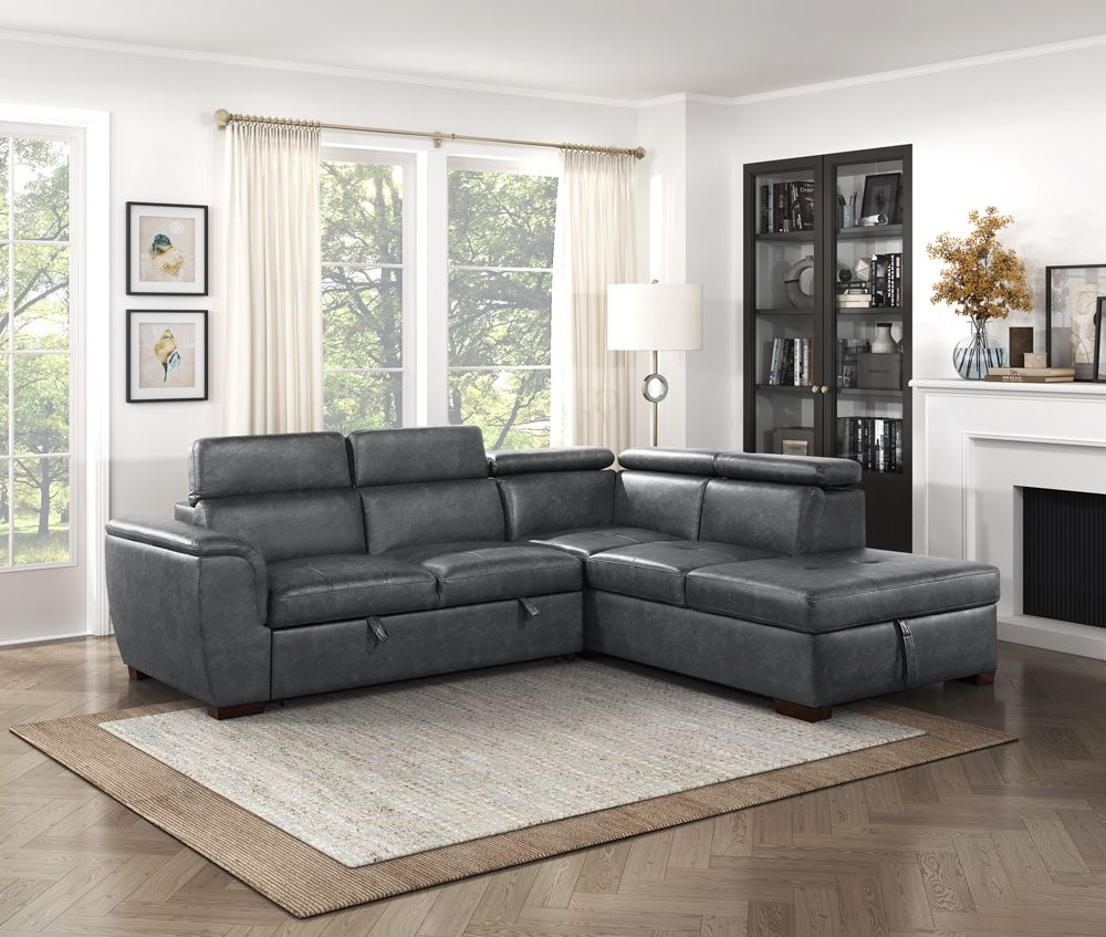 Barre Faux Leather 2‑Piece Sectional with Pull‑out Bed & Right Chaise
