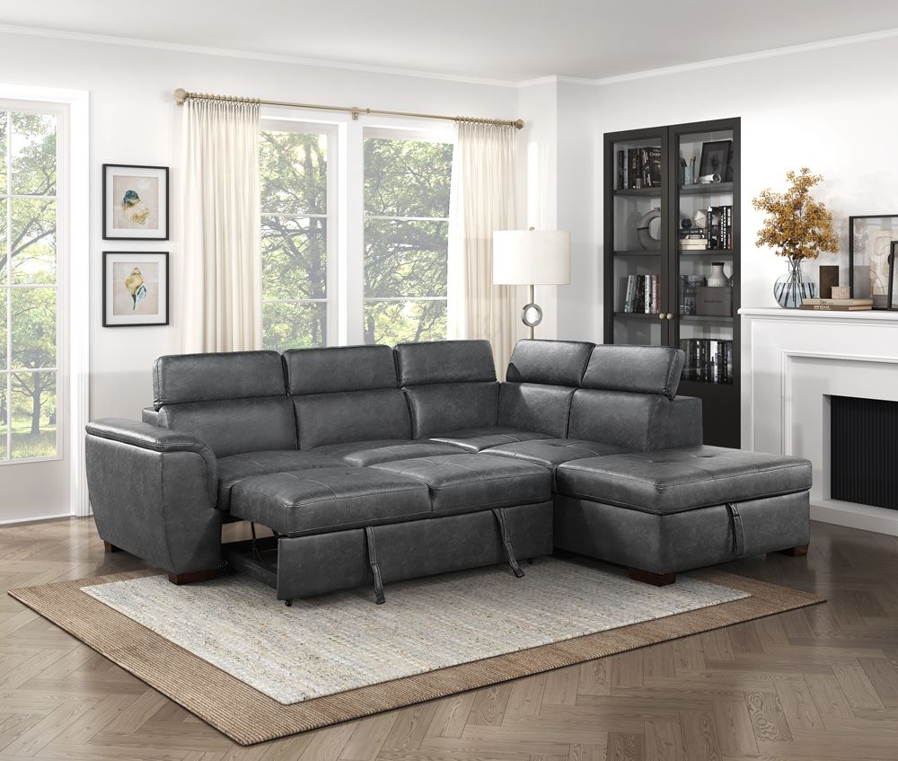 Barre Faux Leather 2‑Piece Sectional with Pull‑out Bed & Right Chaise
