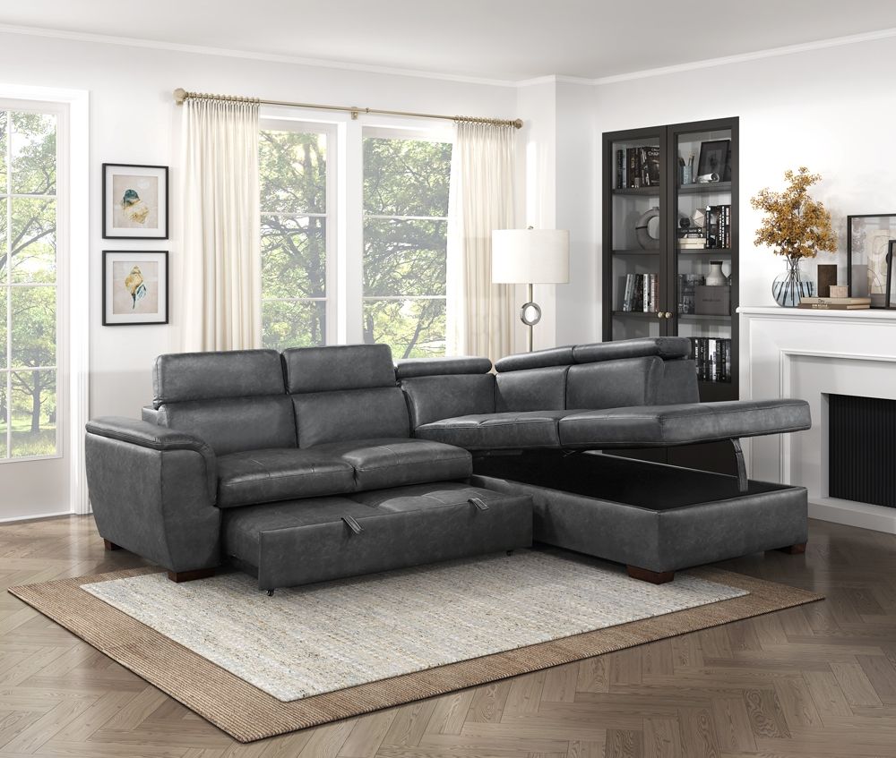 Barre Faux Leather 2‑Piece Sectional with Pull‑out Bed & Right Chaise