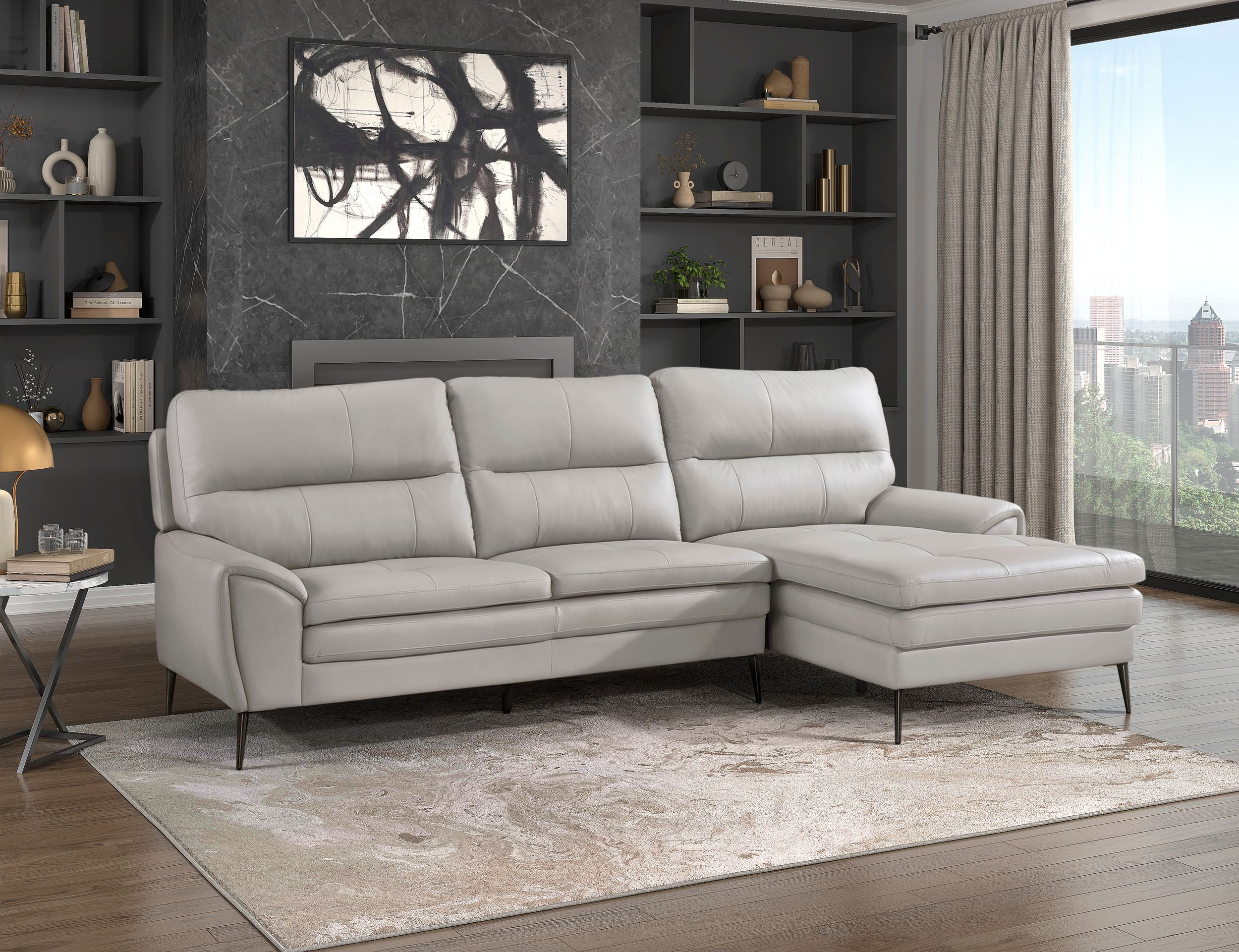 Essex Leather 2‑Piece Sectional with Right Chaise