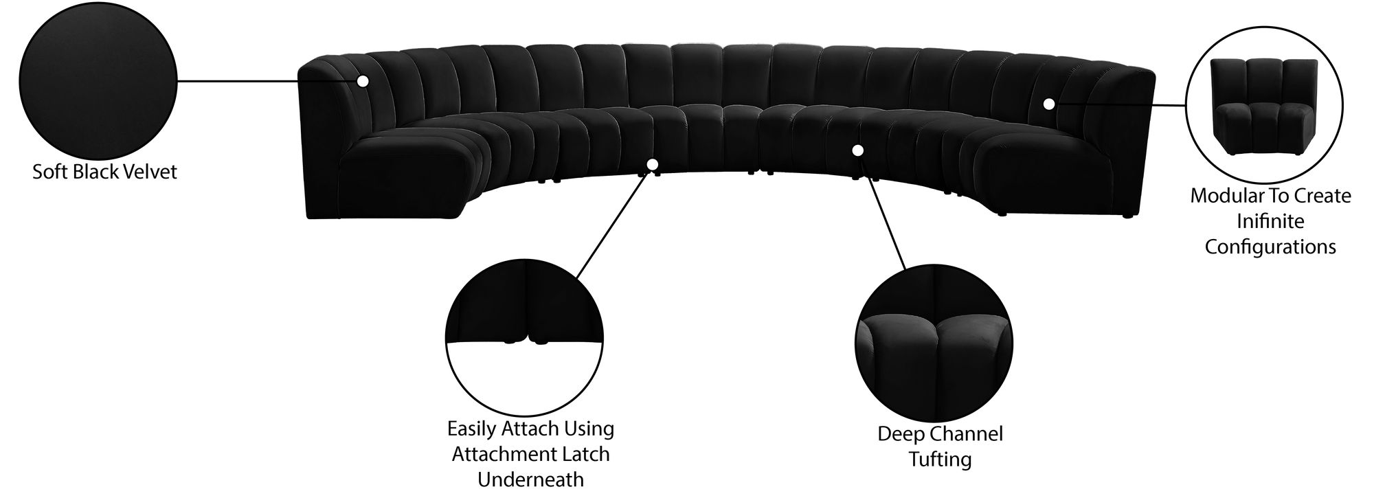 Infinity 183" 7-Piece Velvet Modular Sectional