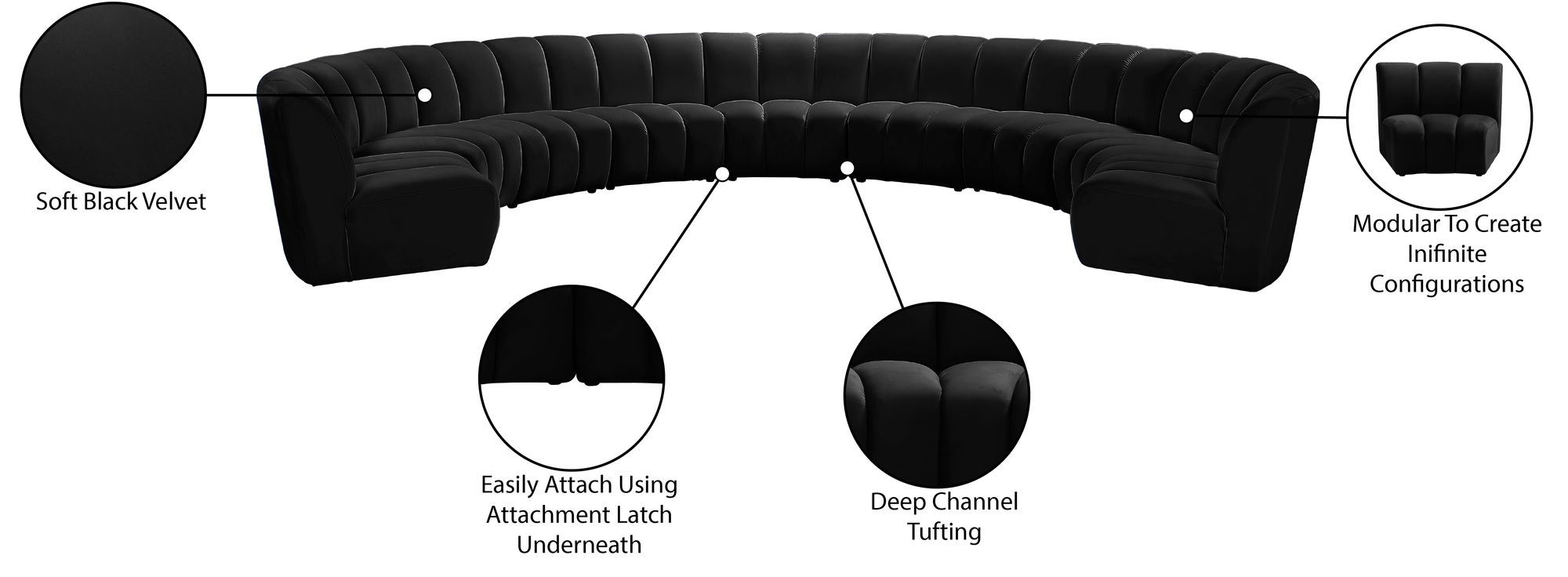 Infinity 183" 9-Piece Velvet Modular Sectional