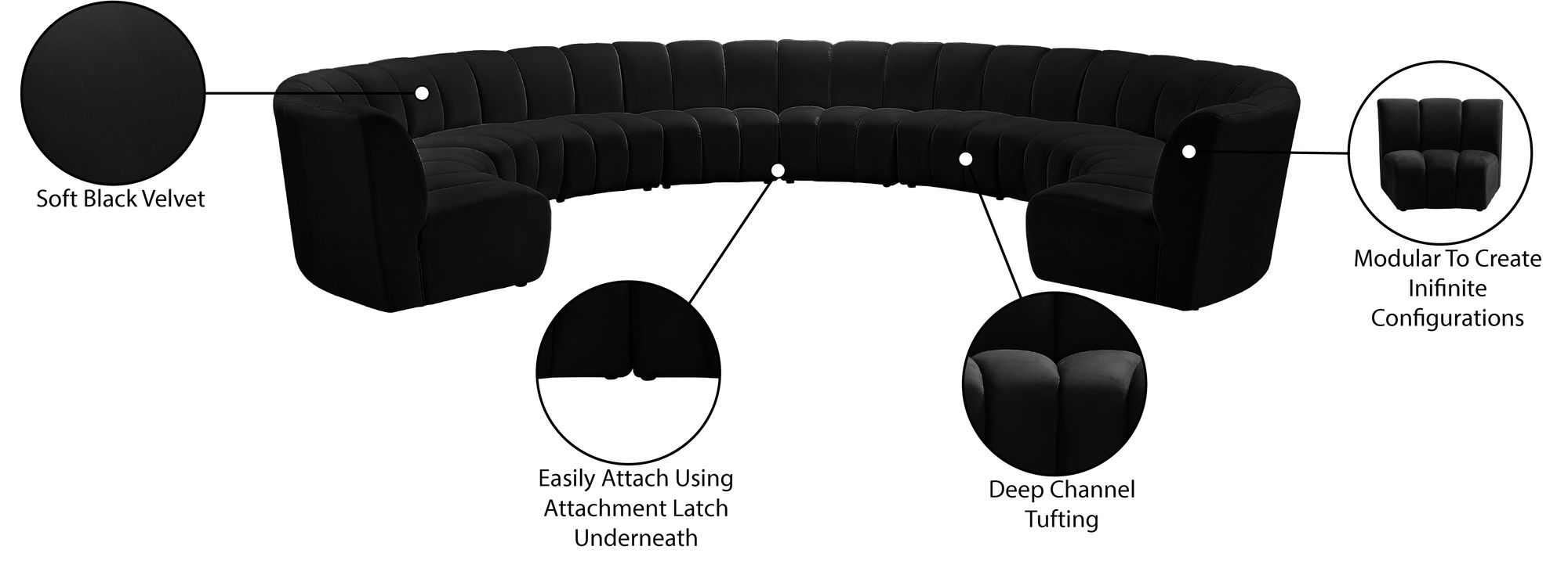 Infinity 183" 10-Piece Boucle Fabric Sectional Sofa