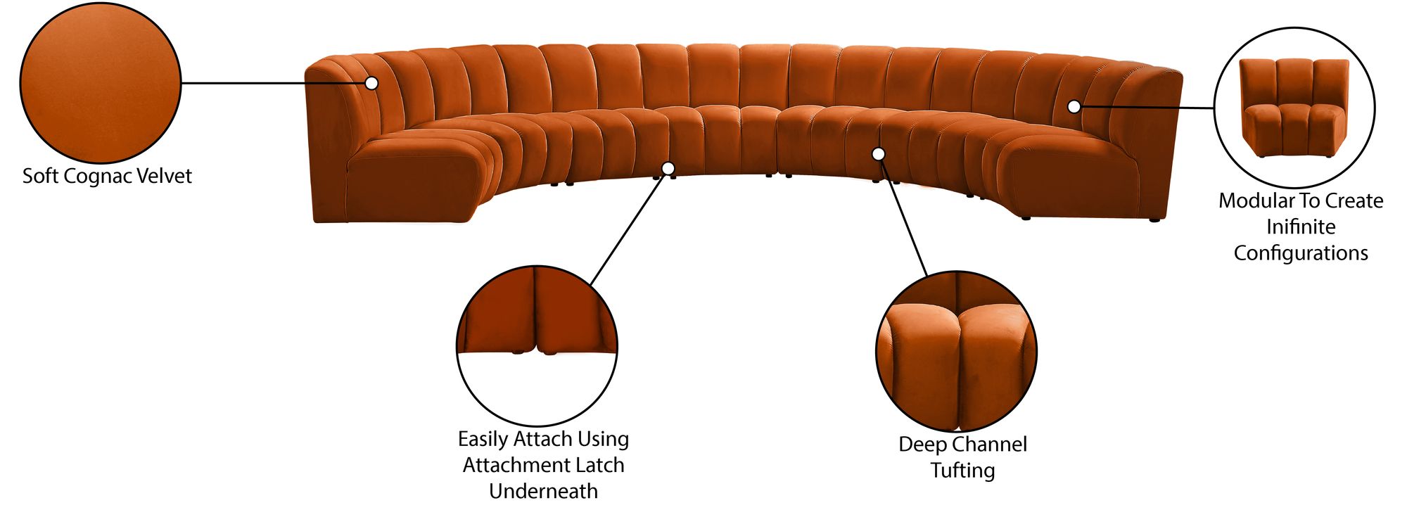 Infinity 183" 7-Piece Velvet Modular Sectional