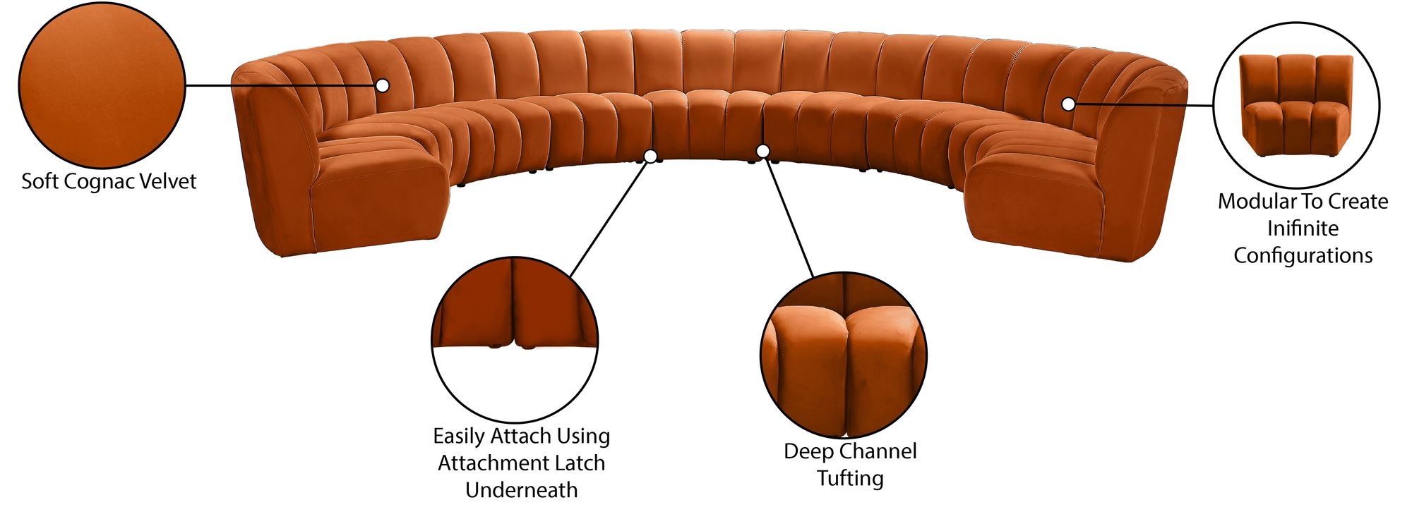 Infinity 183" 9-Piece Boucle Fabric Sectional Sofa