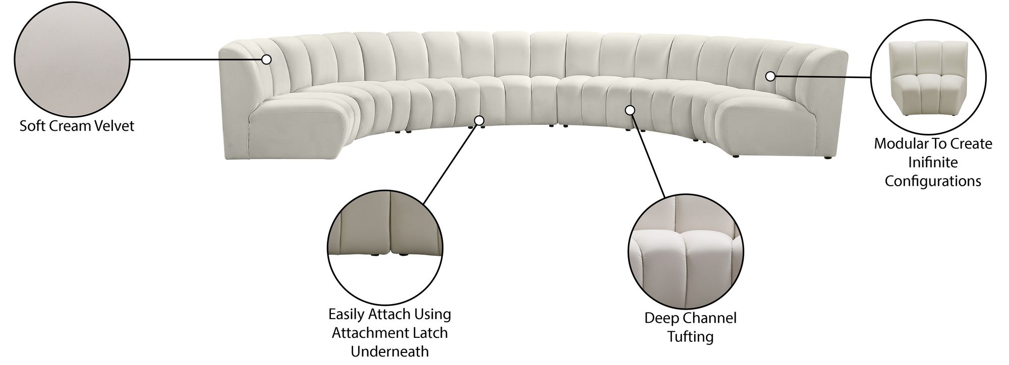 Infinity 183" 7-Piece Velvet Modular Sectional