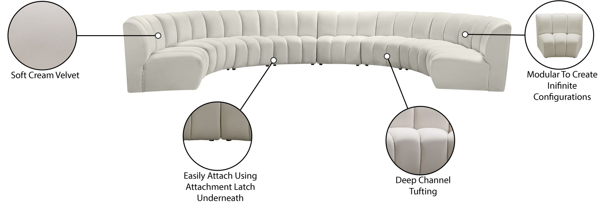 Infinity 183" 8-Piece Velvet Modular Sectional