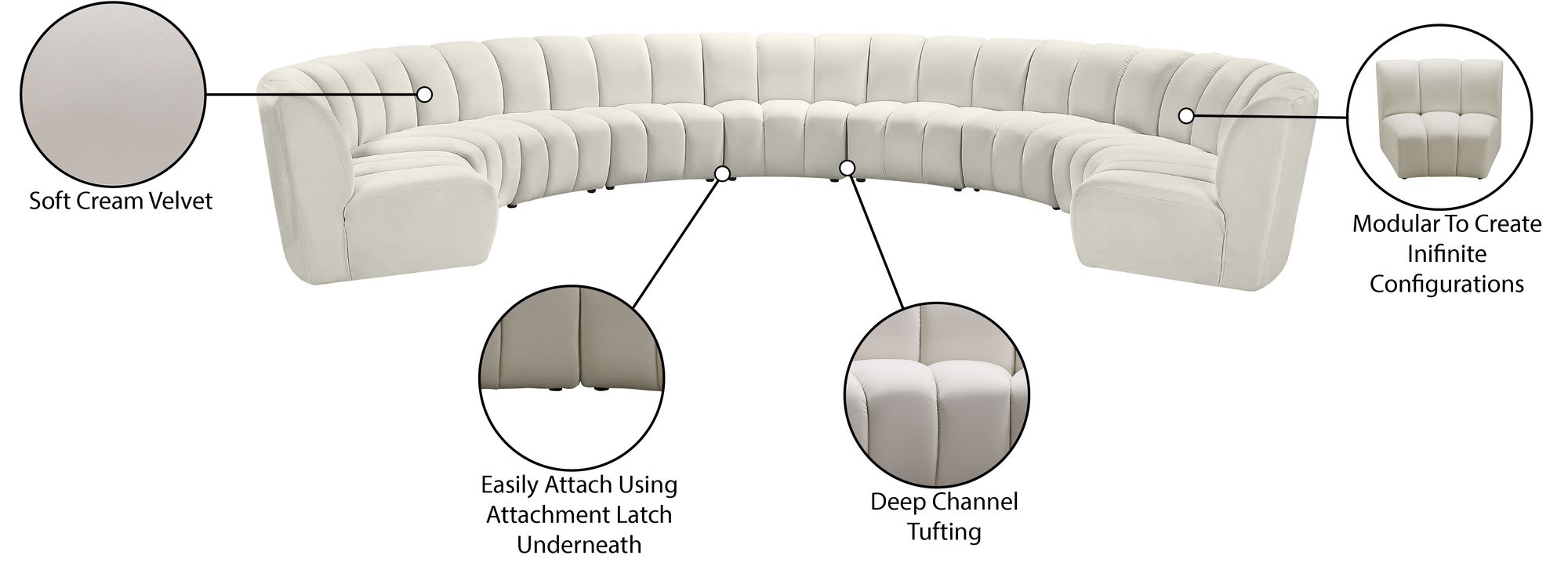 Infinity 183" 9-Piece Velvet Modular Sectional