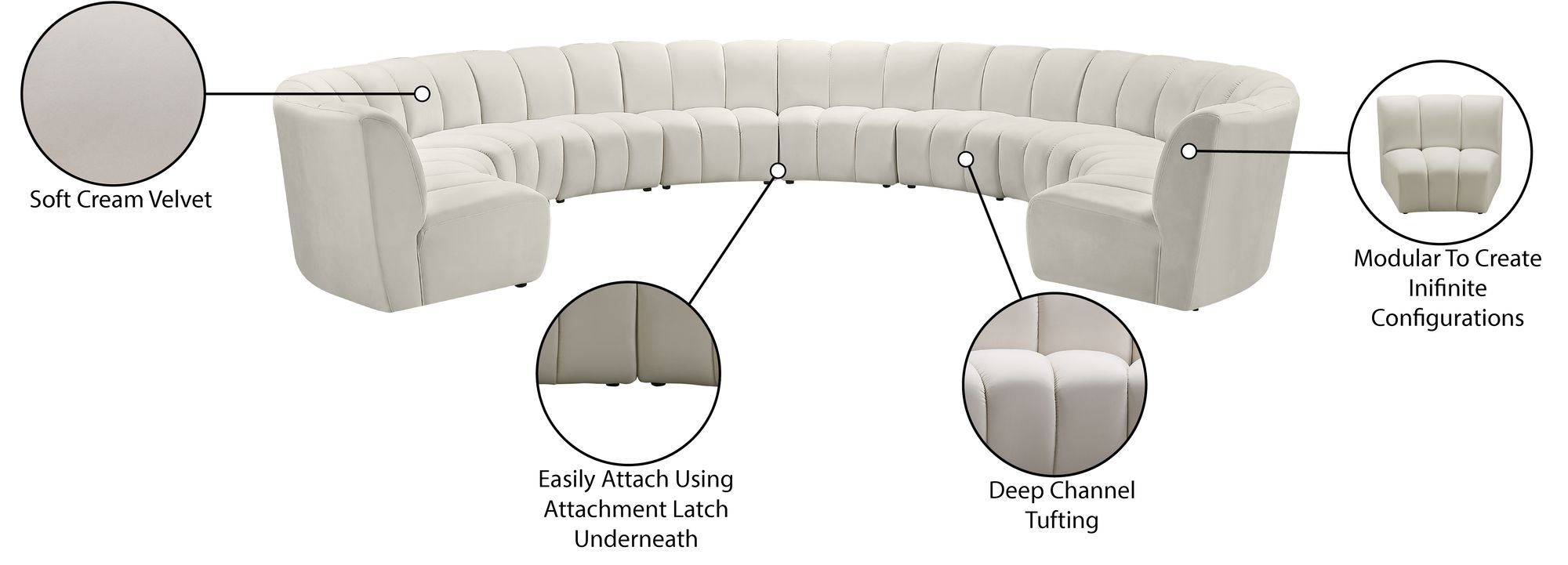 Infinity 183" 10-Piece Boucle Fabric Sectional Sofa