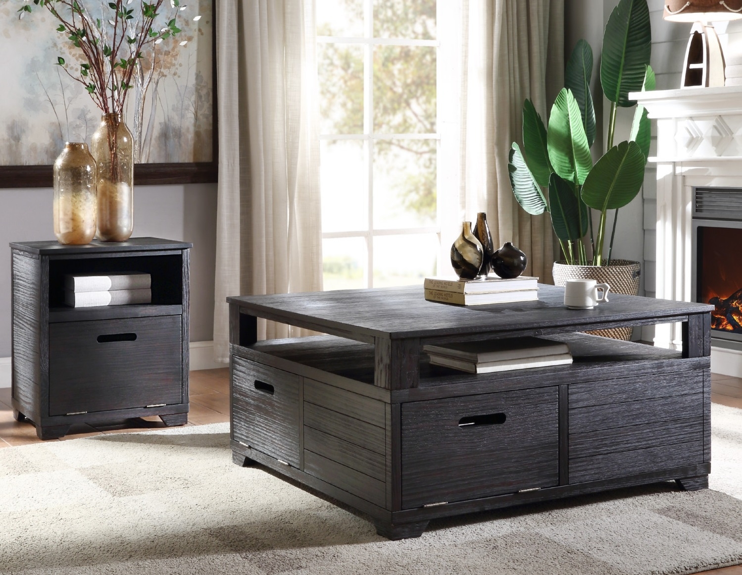 Kamilia Wood Square Storage End Table