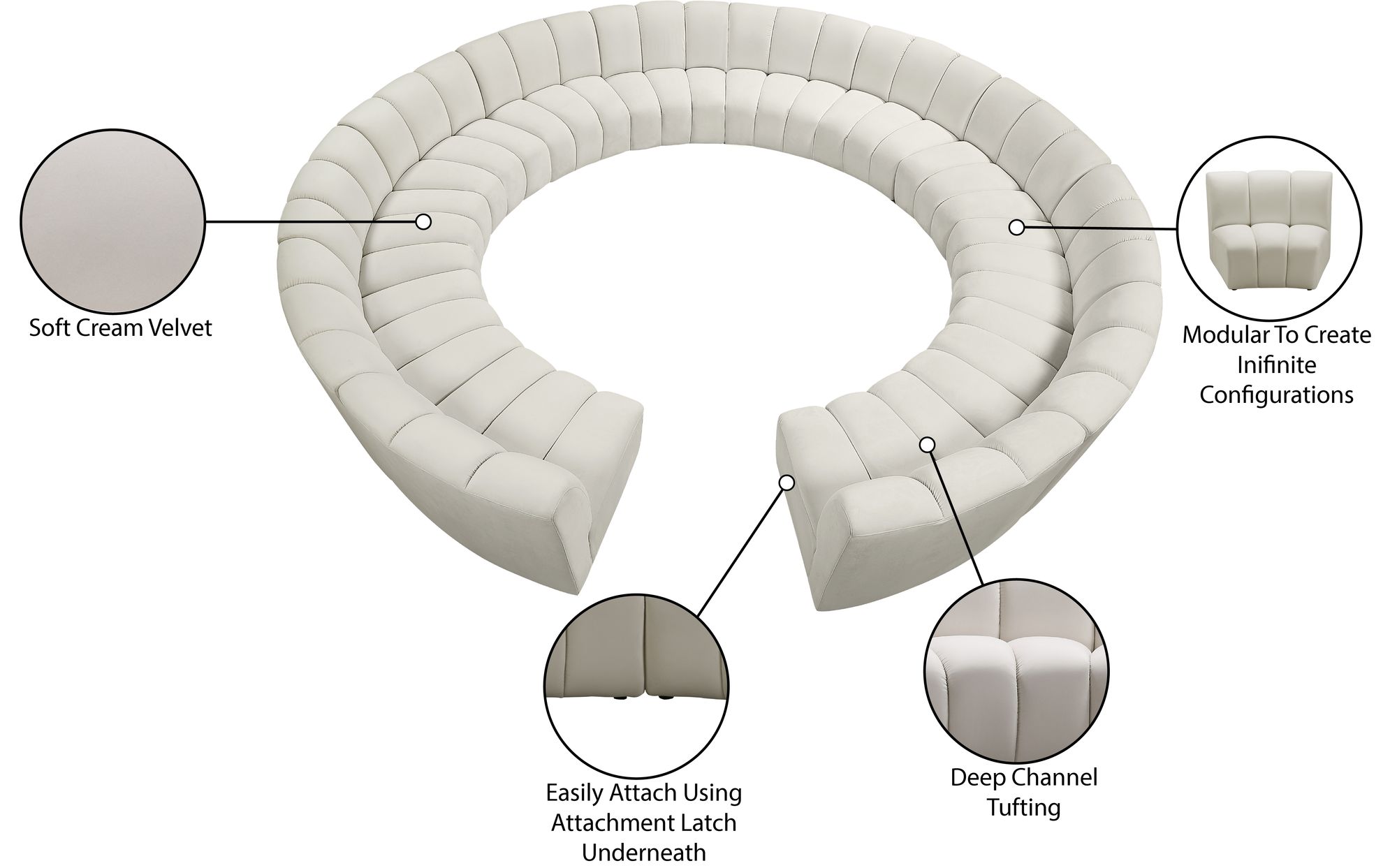 Infinity 183" 12-Piece Velvet Modular Sectional