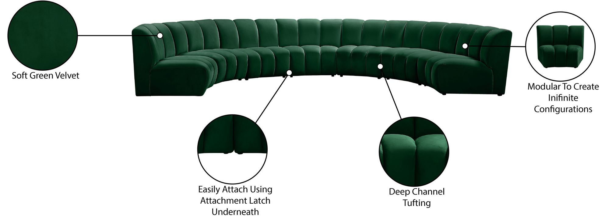 Infinity 183" 7-Piece Velvet Modular Sectional