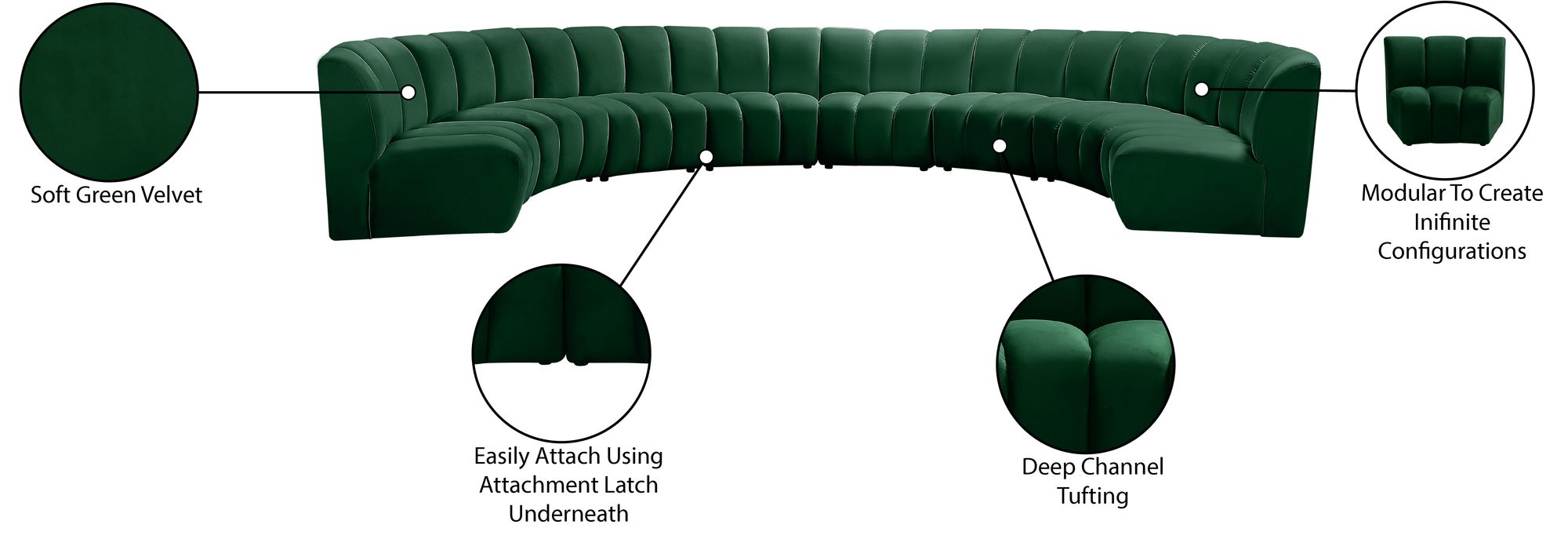 Infinity 183" 8-Piece Velvet Modular Sectional