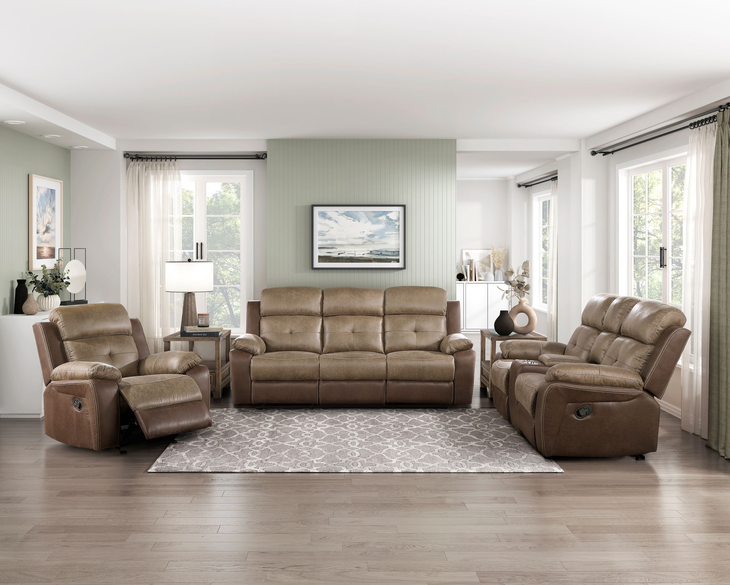 Glendale Microfiber Double Reclining Living Room Set