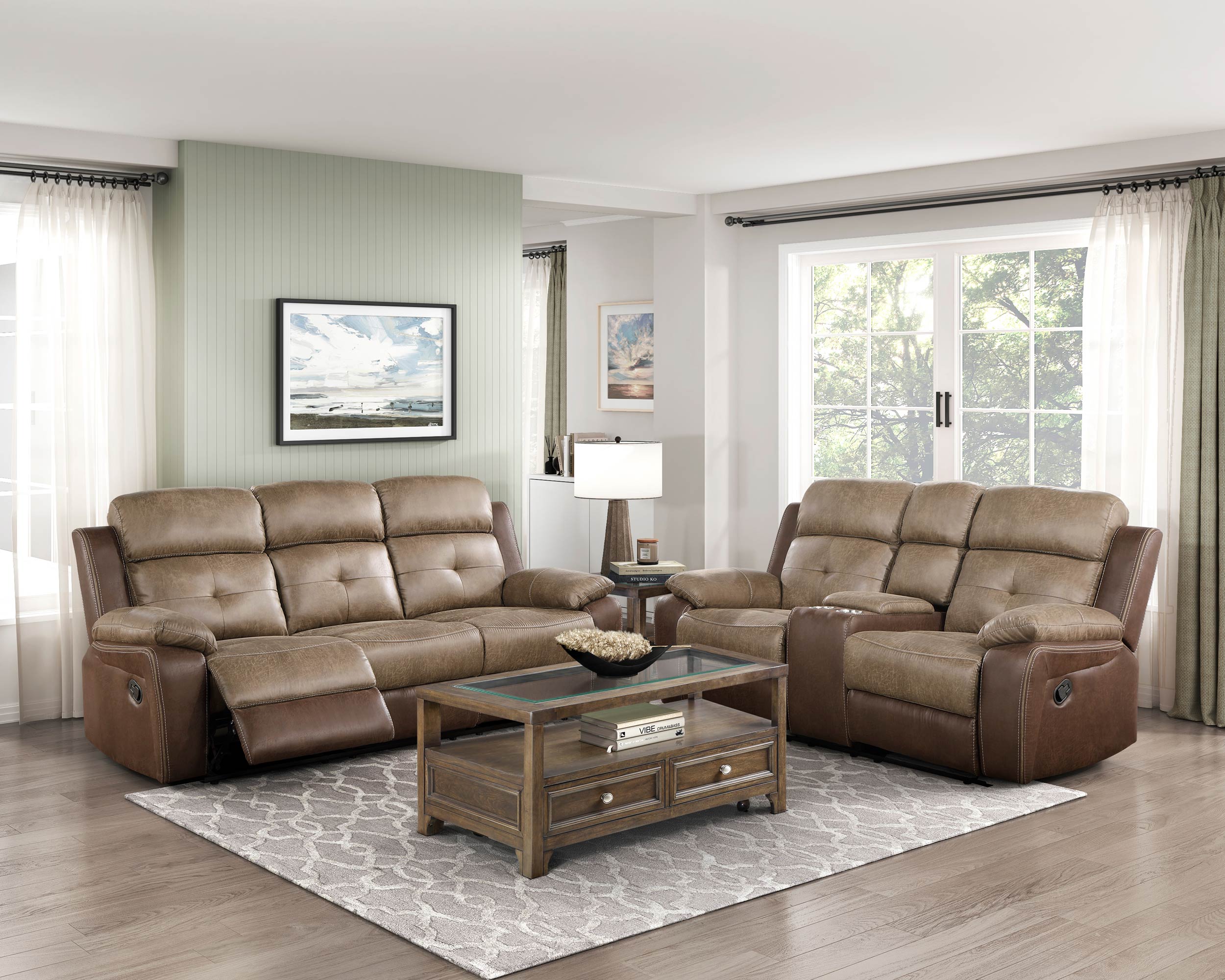 Glendale Microfiber Double Glider Reclining Loveseat with Center Console