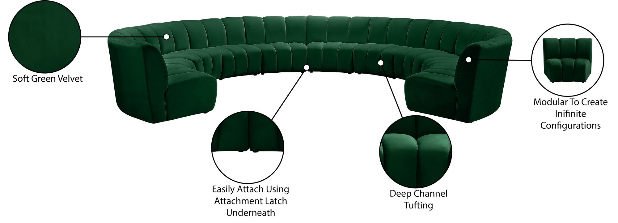 Infinity 183" 10-Piece Velvet Modular Sectional