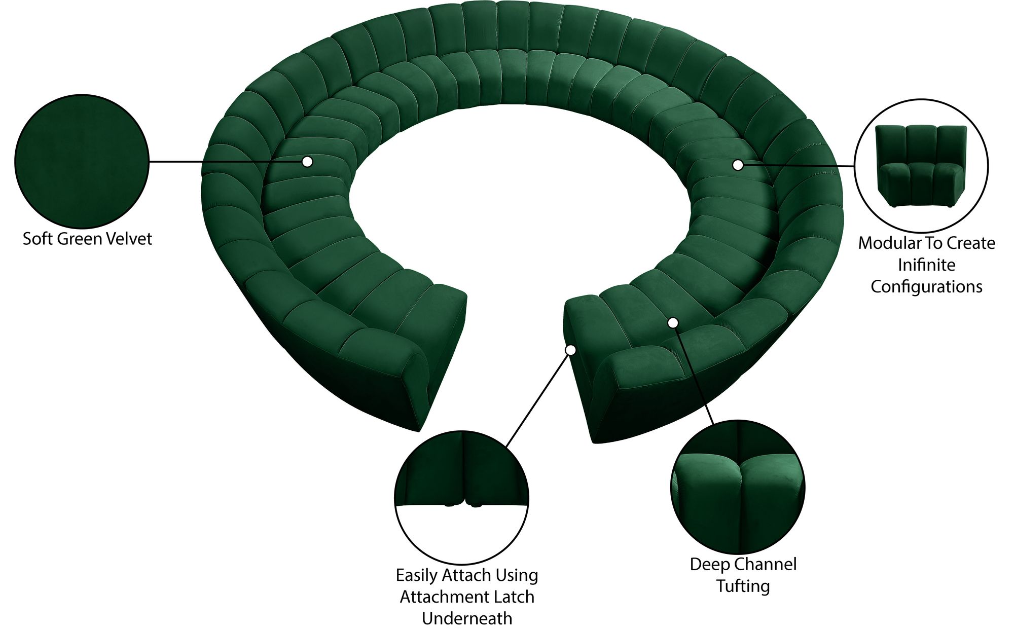Infinity 183" 12-Piece Velvet Modular Sectional
