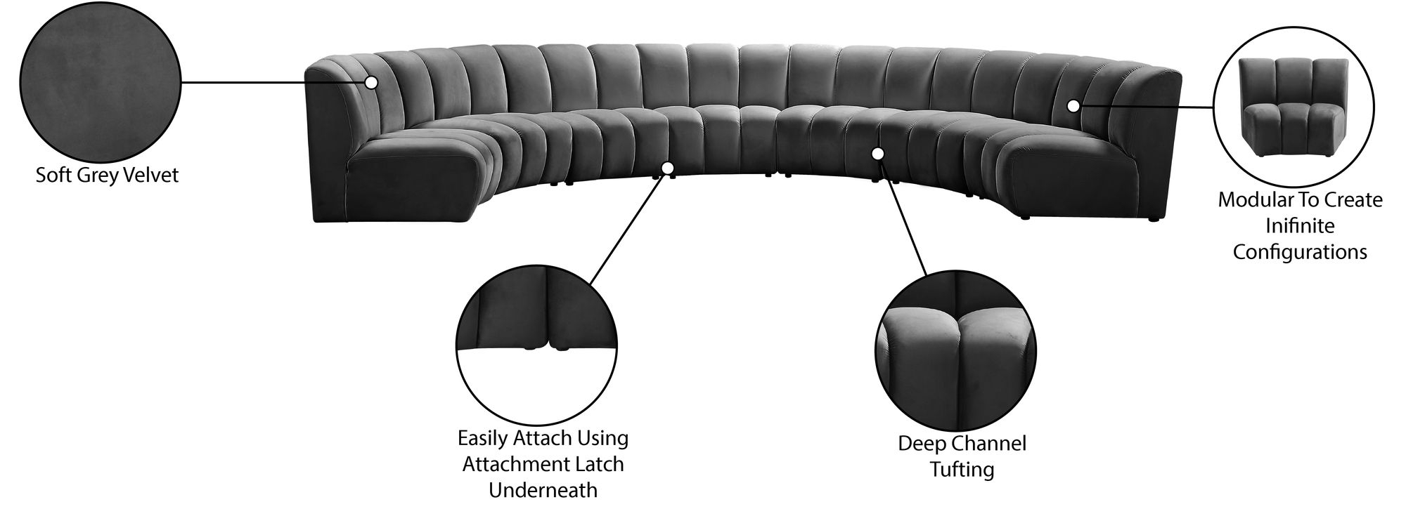 Infinity 183" 7-Piece Boucle Fabric Sectional Sofa