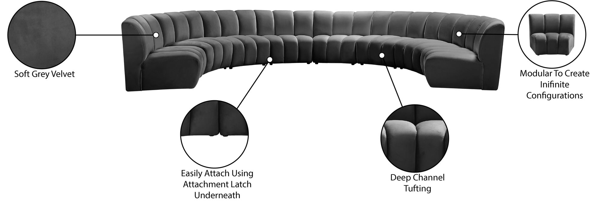 Infinity 183" 8-Piece Boucle Fabric Sectional Sofa