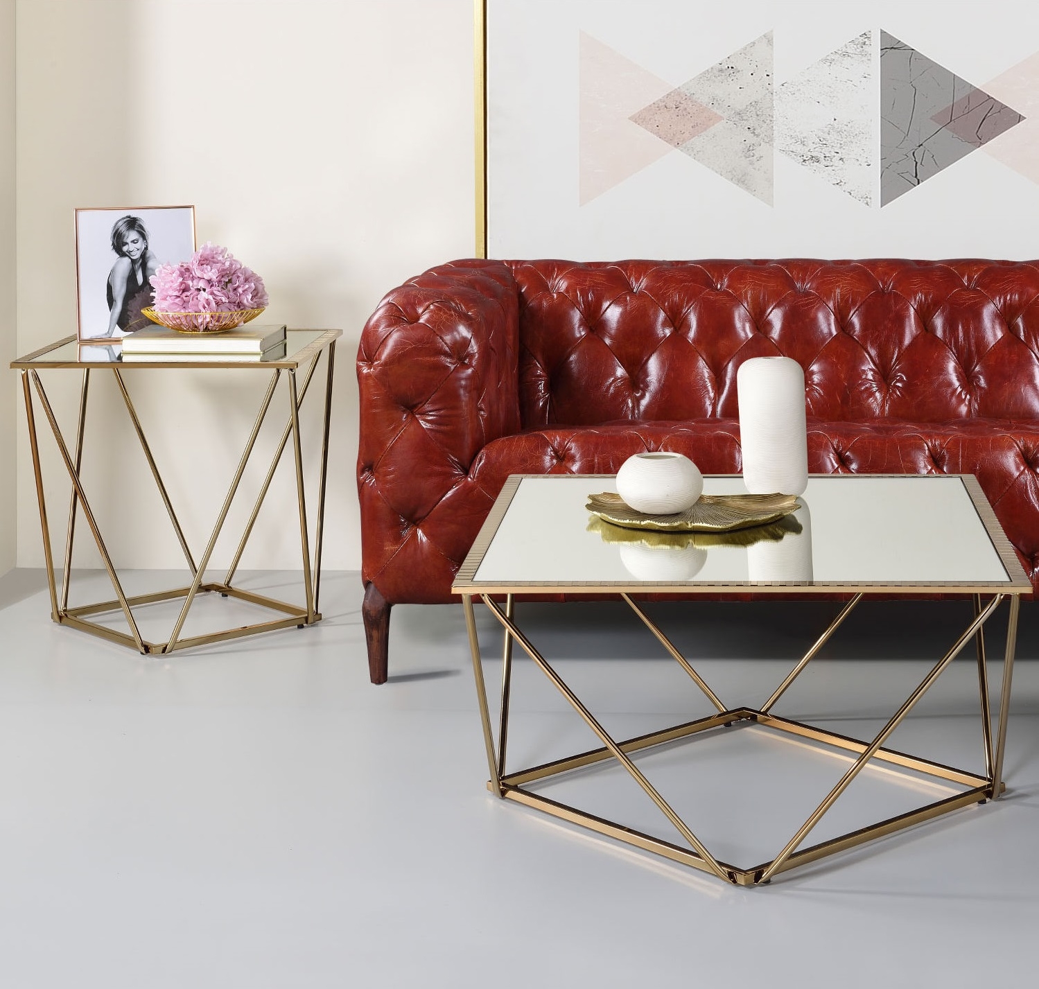 Fogya Mirror/Metal Square End Table