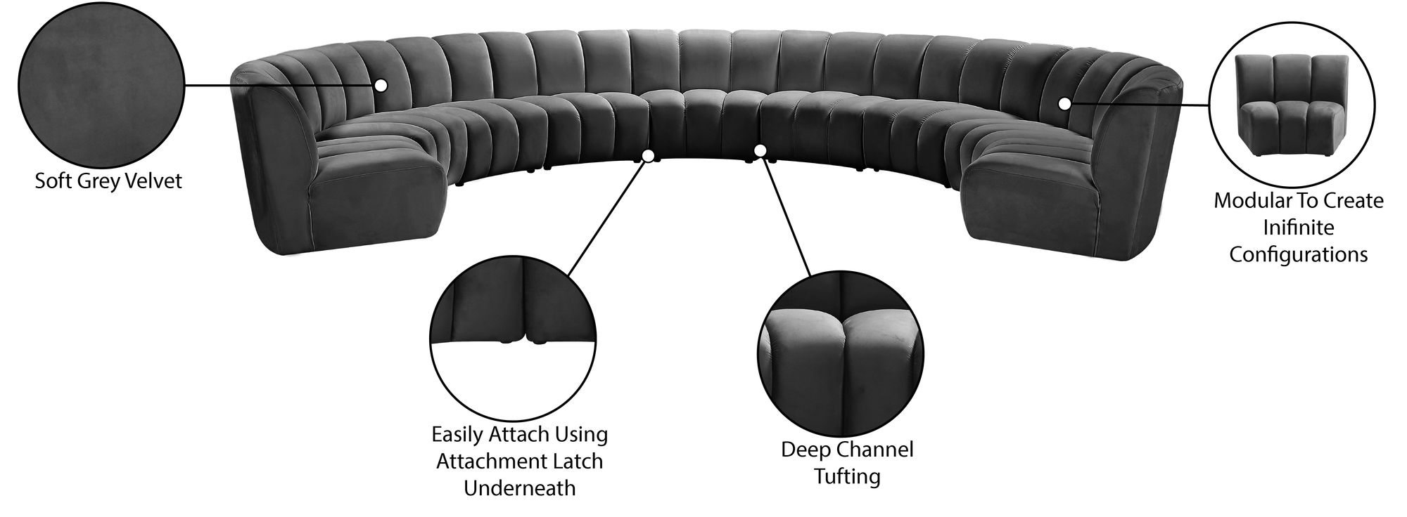 Infinity 183" 9-Piece Velvet Modular Sectional