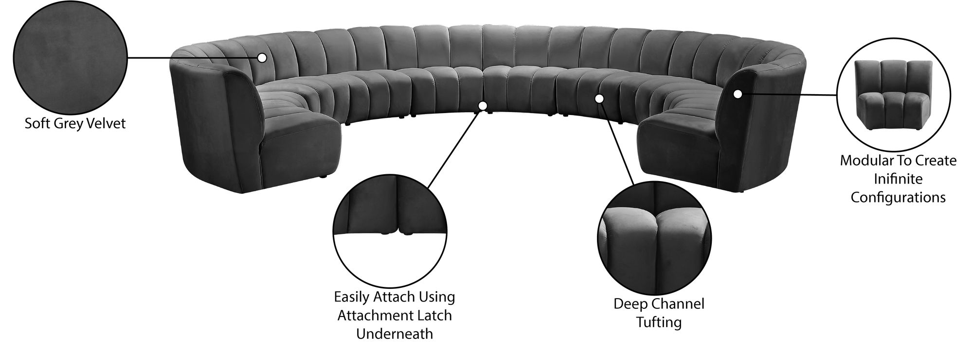 Infinity 183" 10-Piece Velvet Modular Sectional