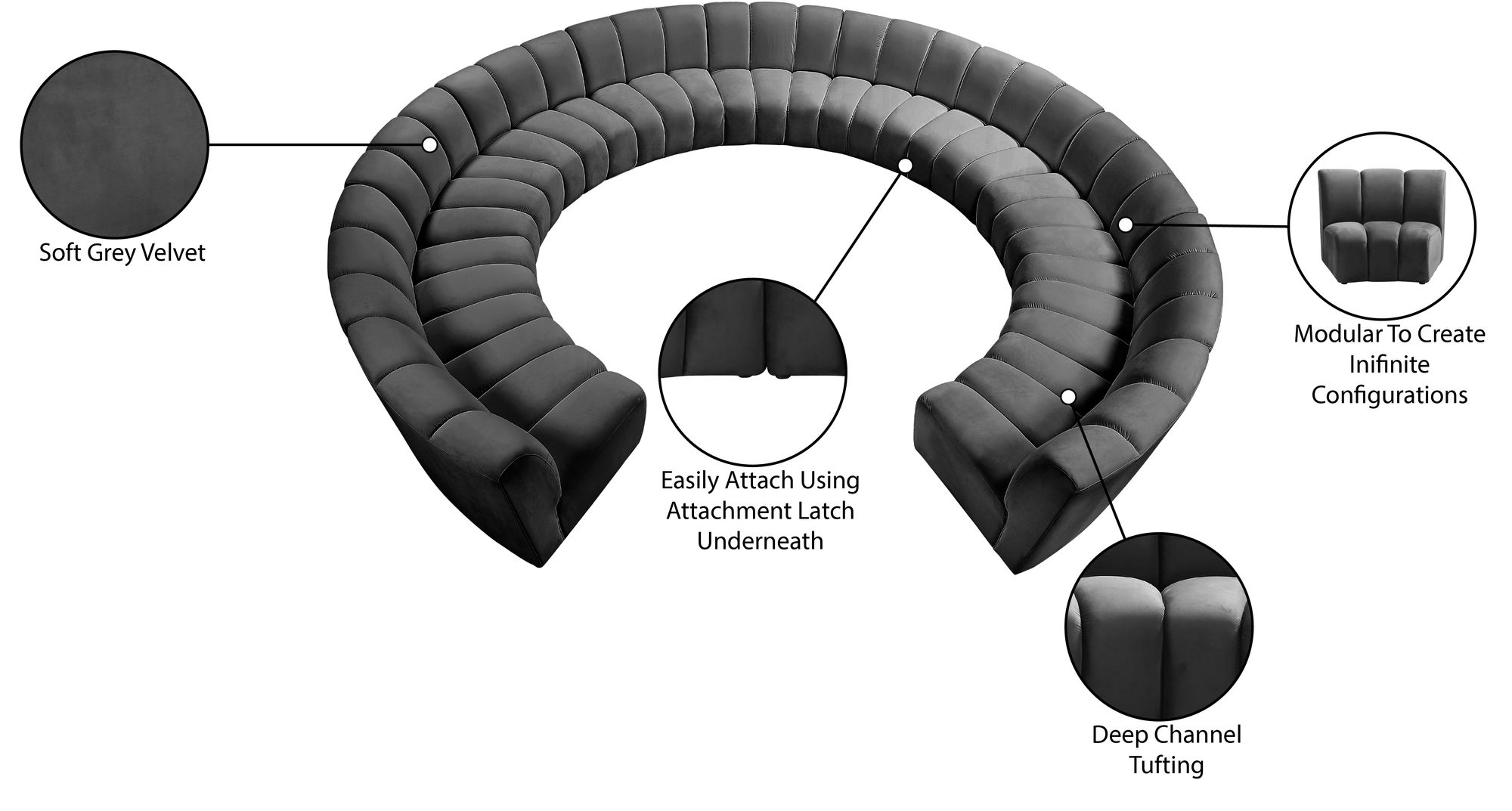 Infinity 183" 11-Piece Velvet Modular Sectional