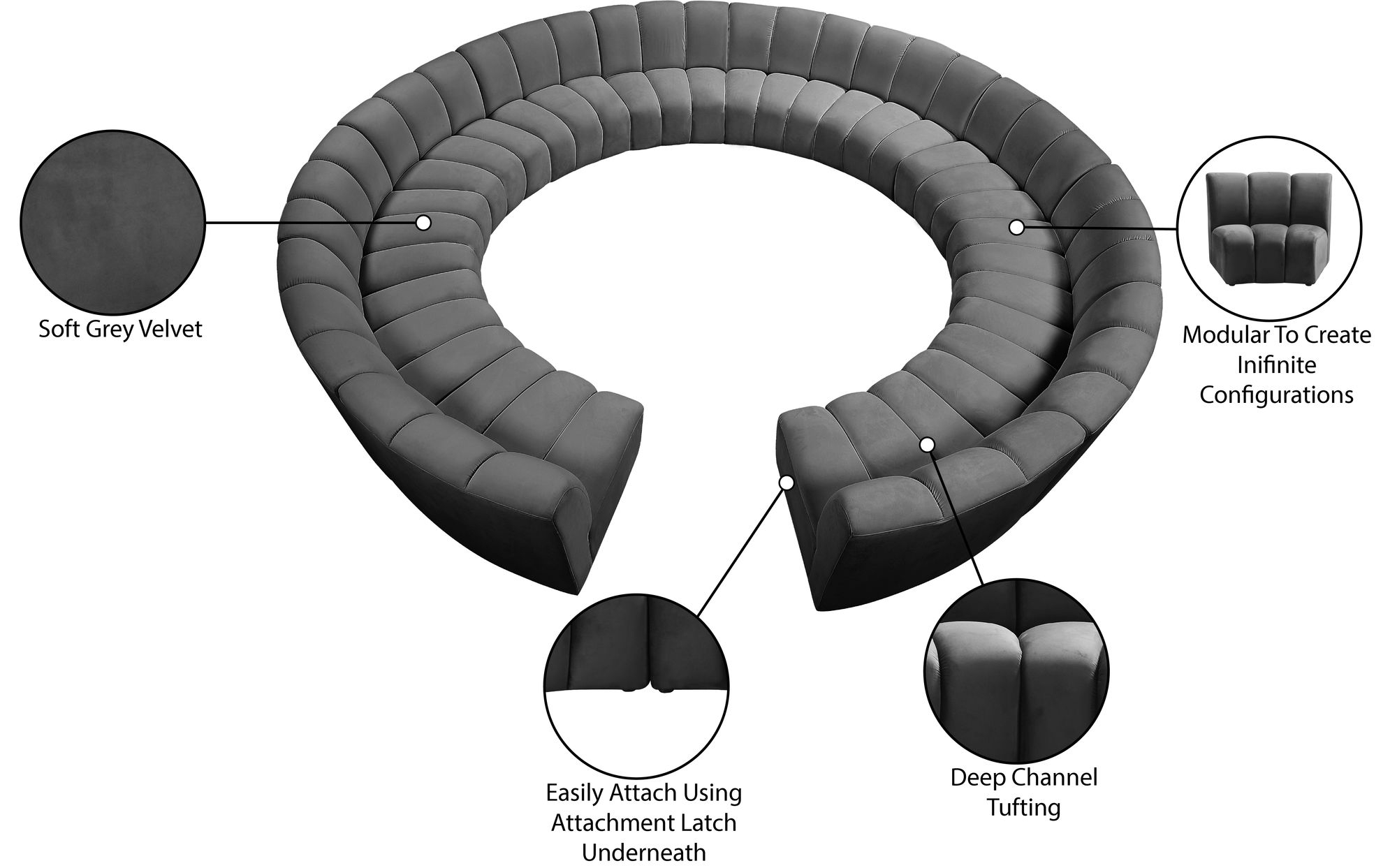 Infinity 183" 12-Piece Boucle Fabric Sectional Sofa