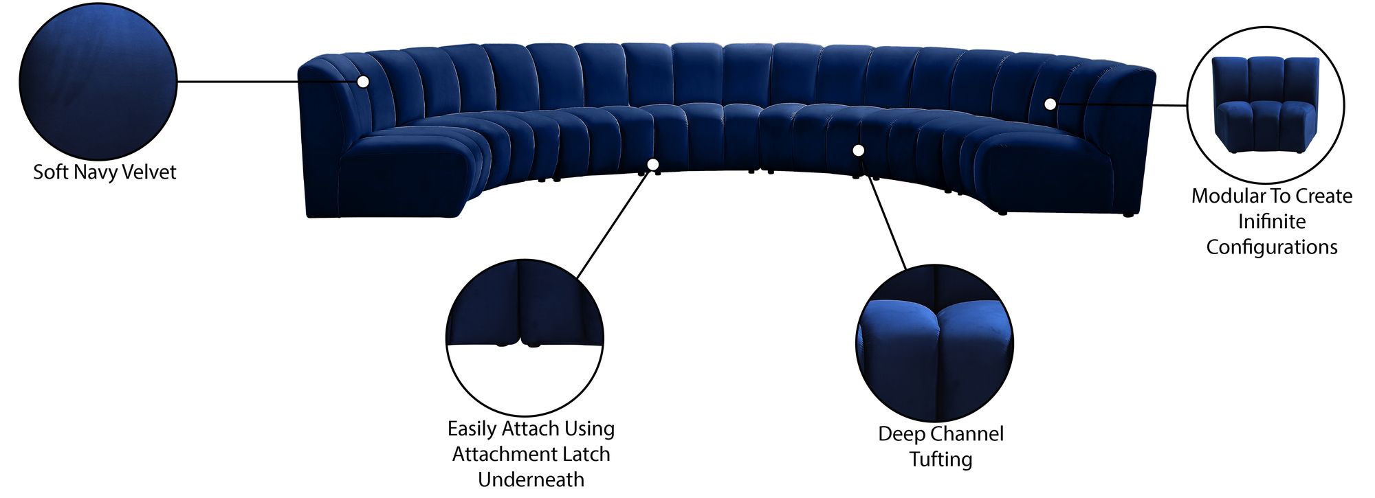 Infinity 183" 7-Piece Velvet Modular Sectional