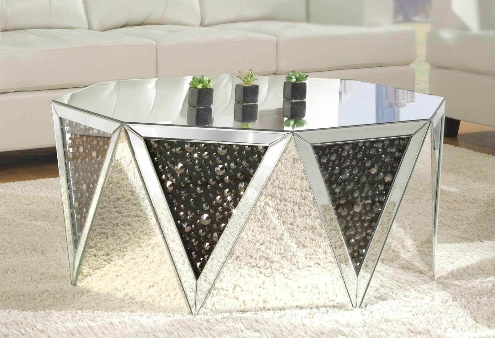 Noor 82775 Mirrored/Faux Gemstones Coffee Table