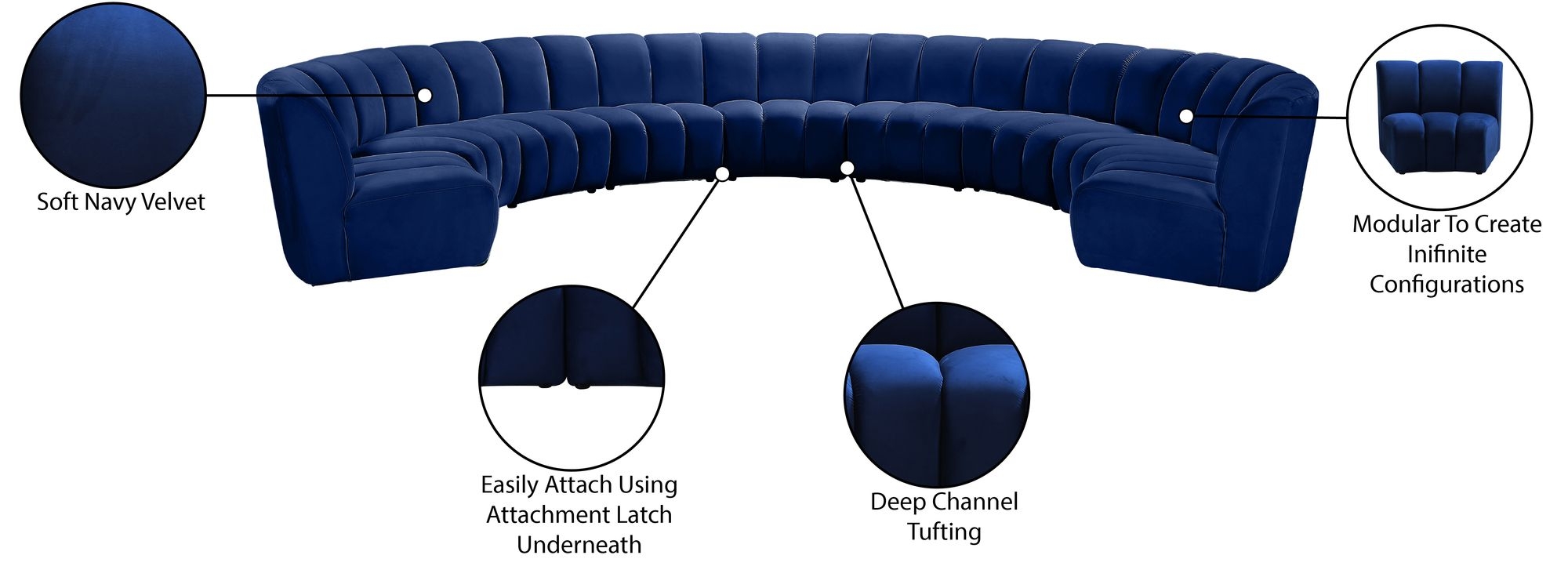 Infinity 183" 9-Piece Boucle Fabric Sectional Sofa
