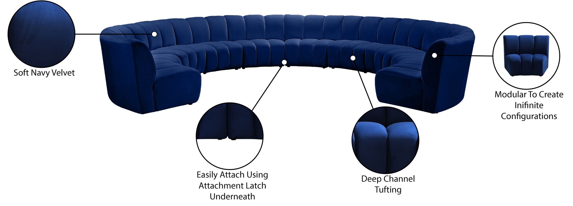 Infinity 183" 10-Piece Boucle Fabric Sectional Sofa