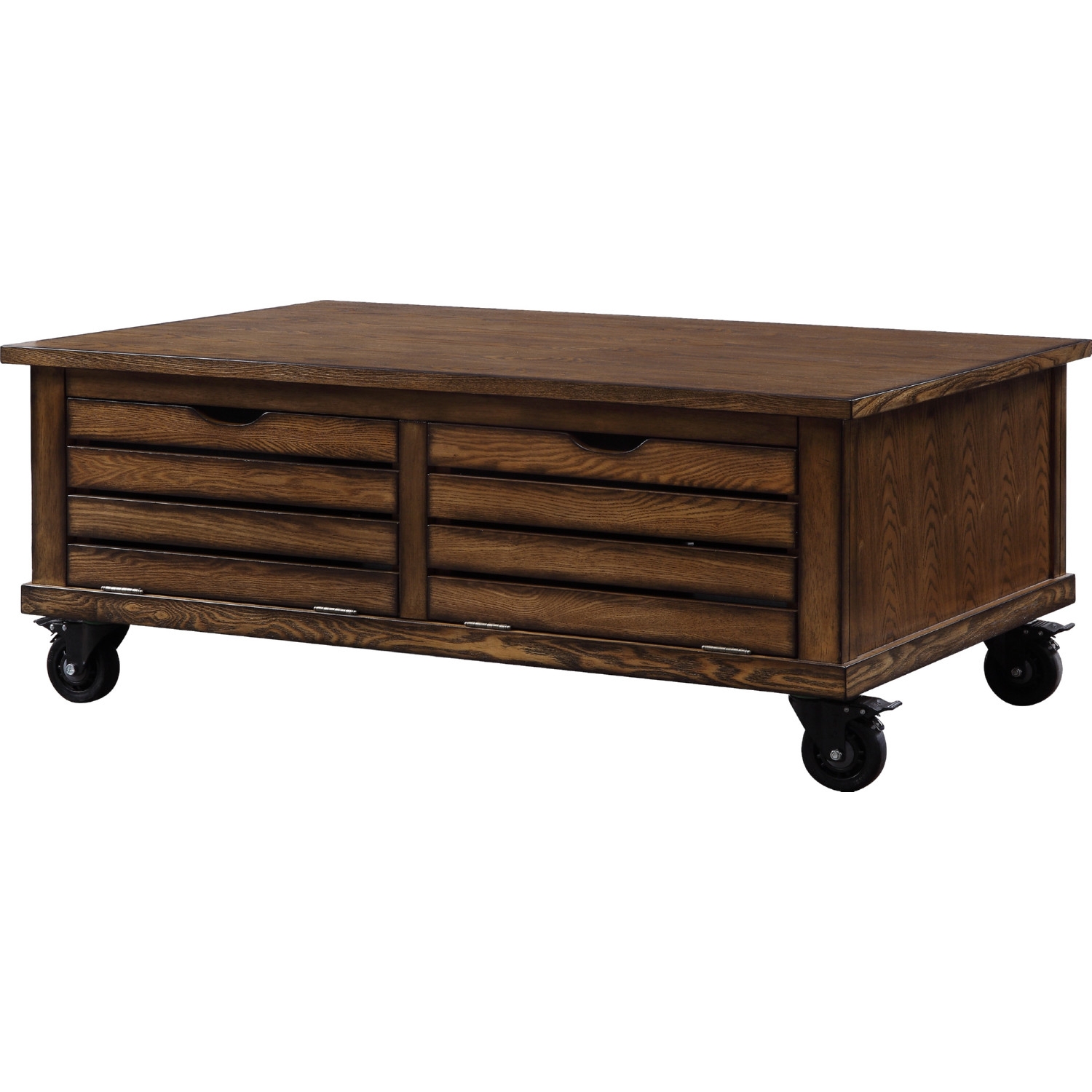 Gabriella Wood Rectangular Storage Coffee Table Set w/Casters