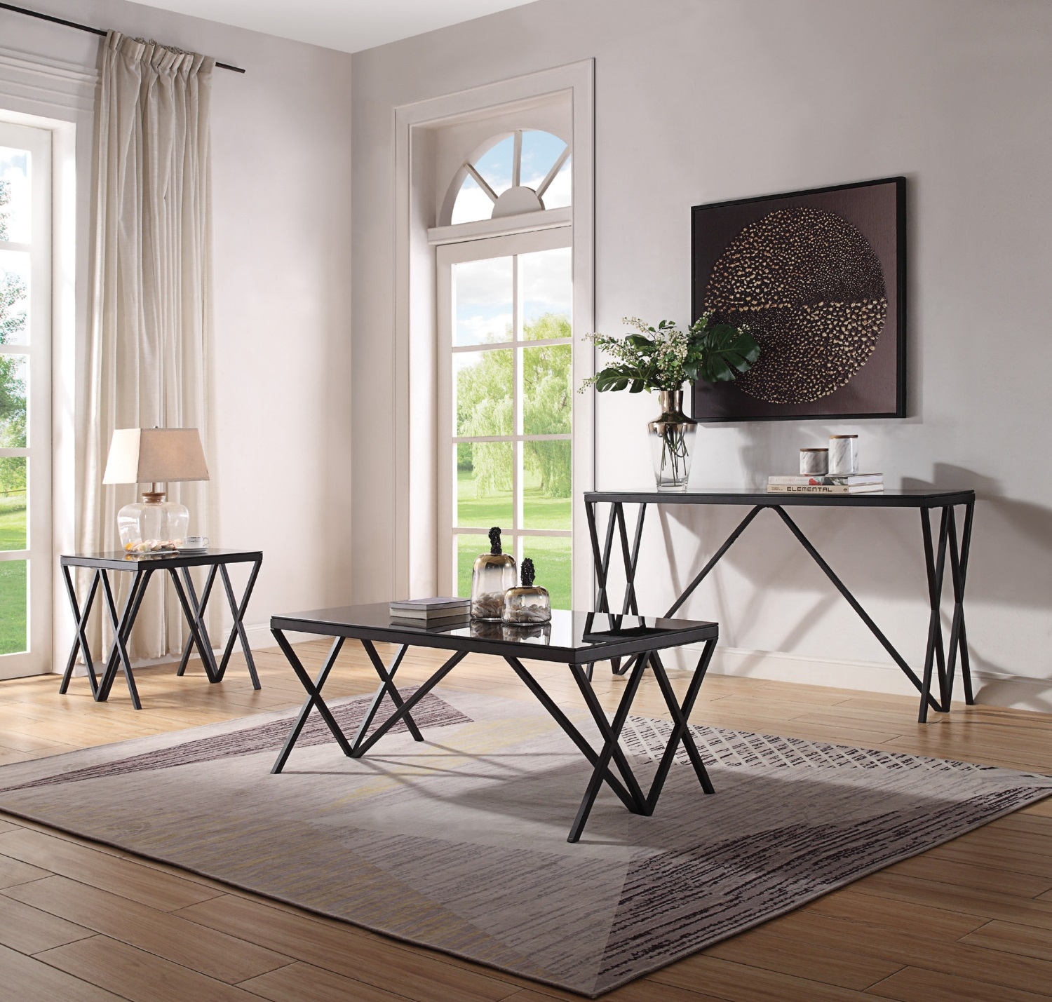 Magenta Glass/Metal Rectangular Sofa Table