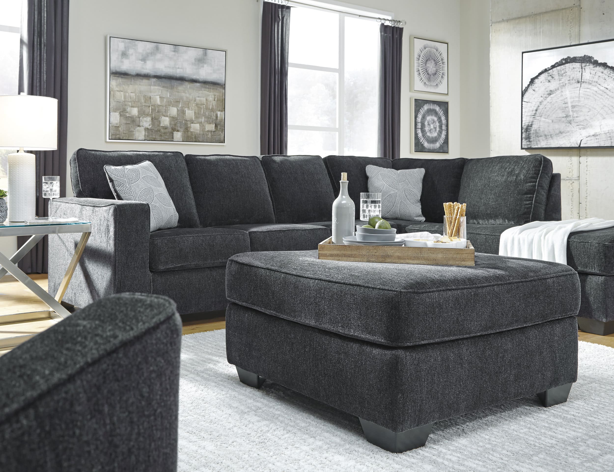 Altari 34" Square Oversized Accent Ottoman - Slate Gray Polyester